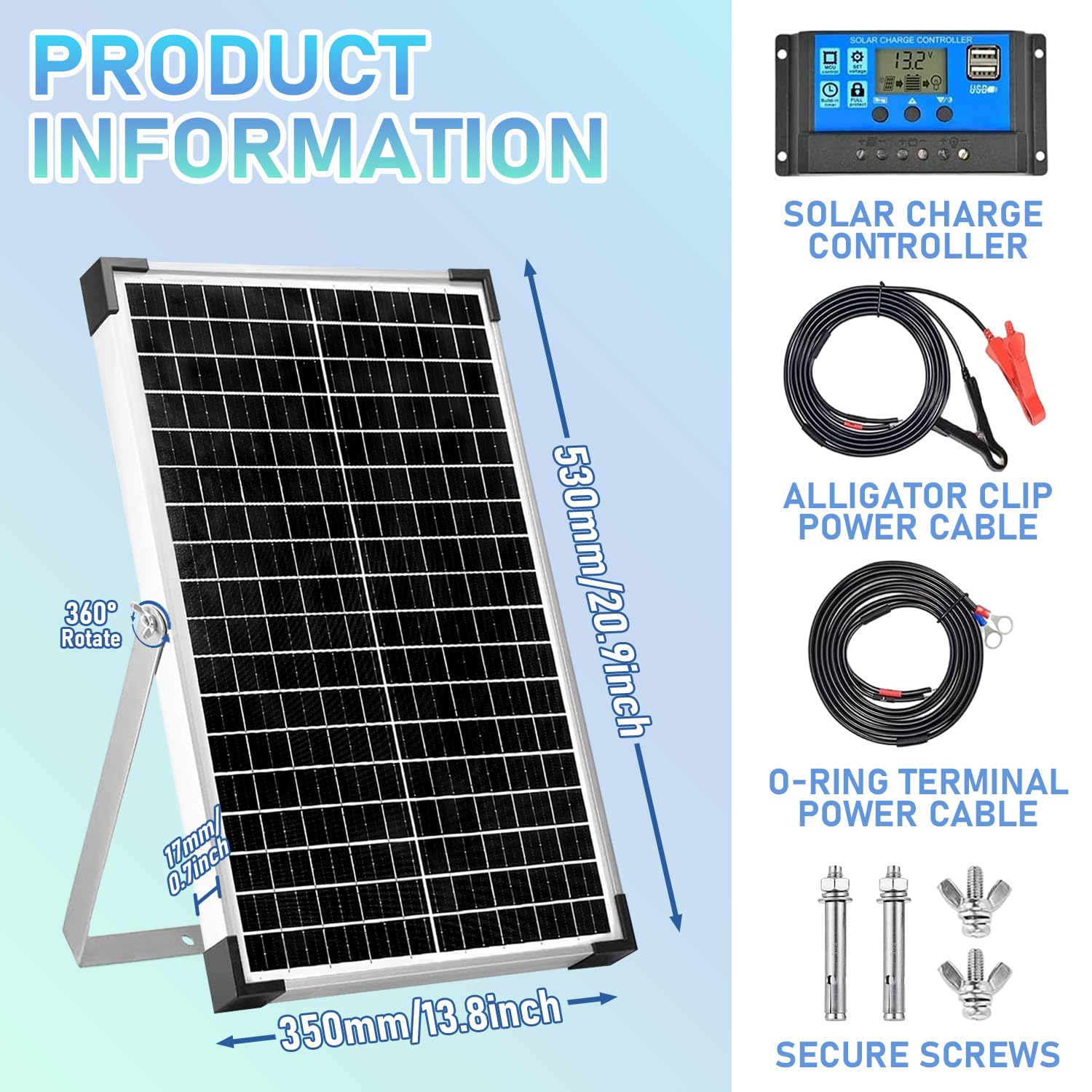 Kit pannello solare da 30 W, manutenzione batteria solare da 12 V + regolatore di carica PWM da 10 A + cavi di prolunga e staffa di montaggio regolabile