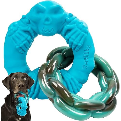 Rmolitty Dog Toys for Aggressive Chewers Large Breed, Indestructible Interactive Tough Dog Chew Toys for Medium Large Dogs, Non-Toxic Natural Rubber & Nylon Durable Teething Double-Ring Chew Toys
