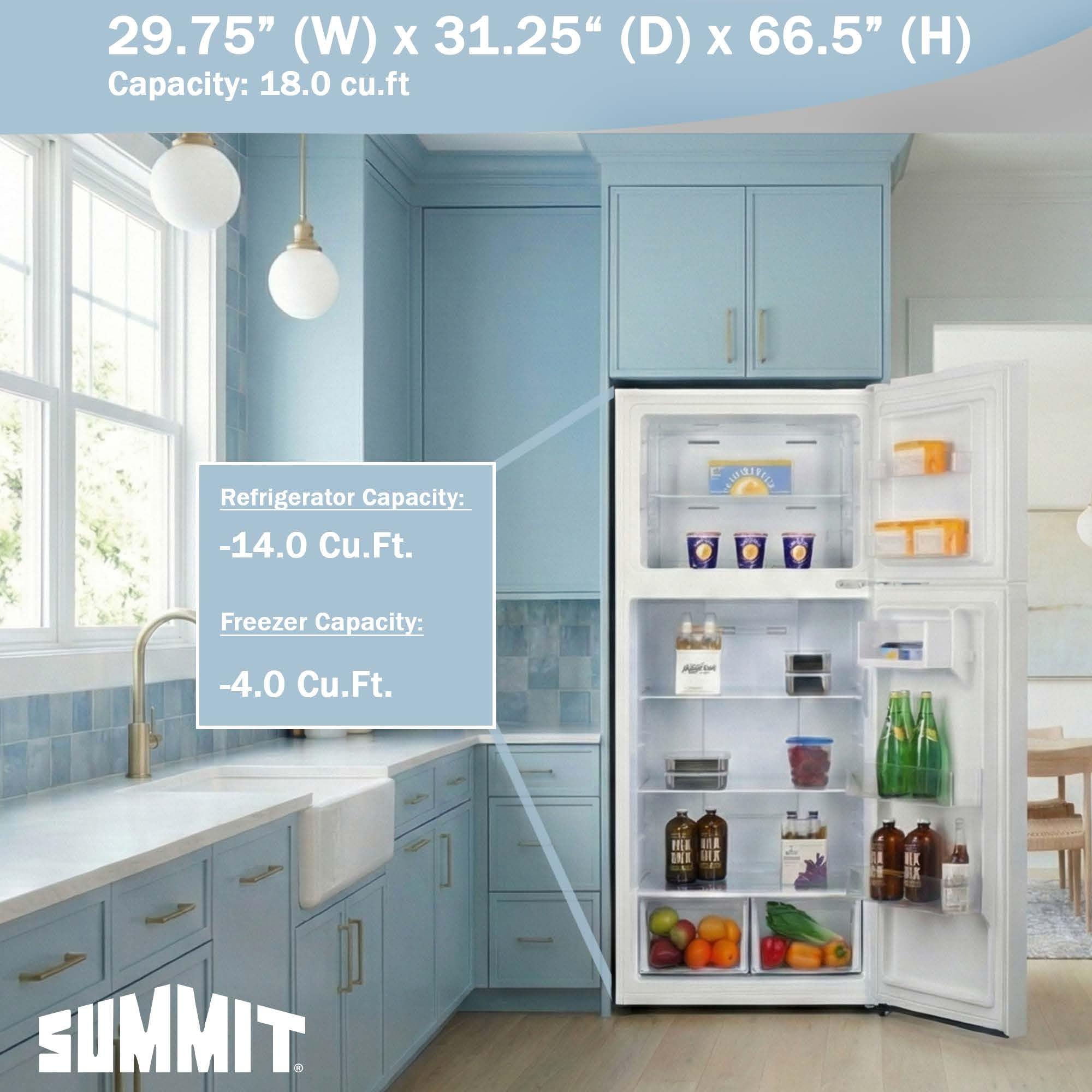 Summit 30” Top Mount Refrigerator - Freezer, 18 Cu.Ft. Capacity, Energy Star Certified, White - Ff18w on Fridge.com - View 5