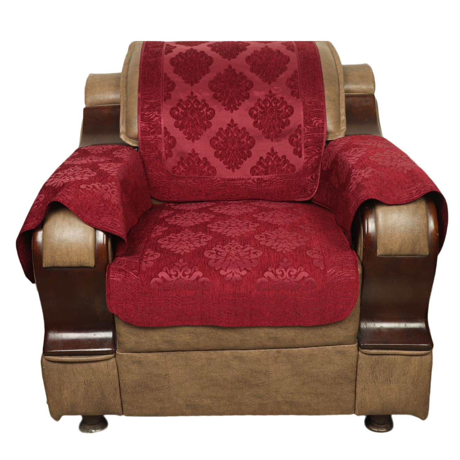 S N TRADERS Italian Velvet Design Sofa Cover Set of 5 Seater in Luxurious Maroon and Red Shades - Complete 12-Piece Ensemble Including Arm Covers for a Stylish and Cozy Home Makeover Experience