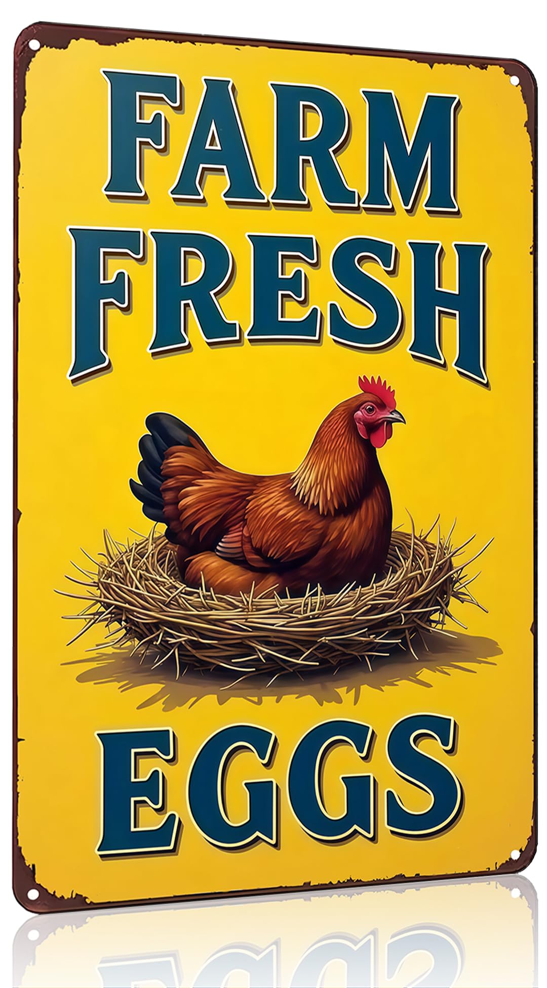 Funnysign Vintage Farm Fresh Eggs Chicken Tin Sign for Chicken Coop Farm Kitchen Garden Yard Decor 8x12 inch(3881)