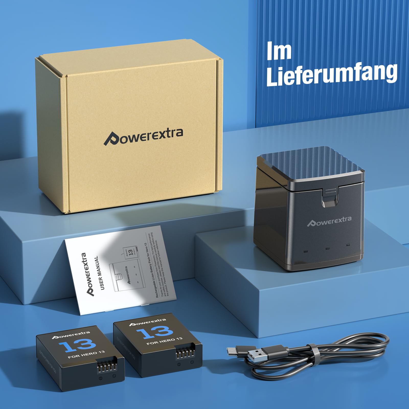 2 Ersatzakkus für GoPro Hero 13 Black und Schnellladegerät - 2er-Pack 2100mAh-Akkus und 3-Fach-USB-Ladegerät, kompatibel mit Original GoPro 13