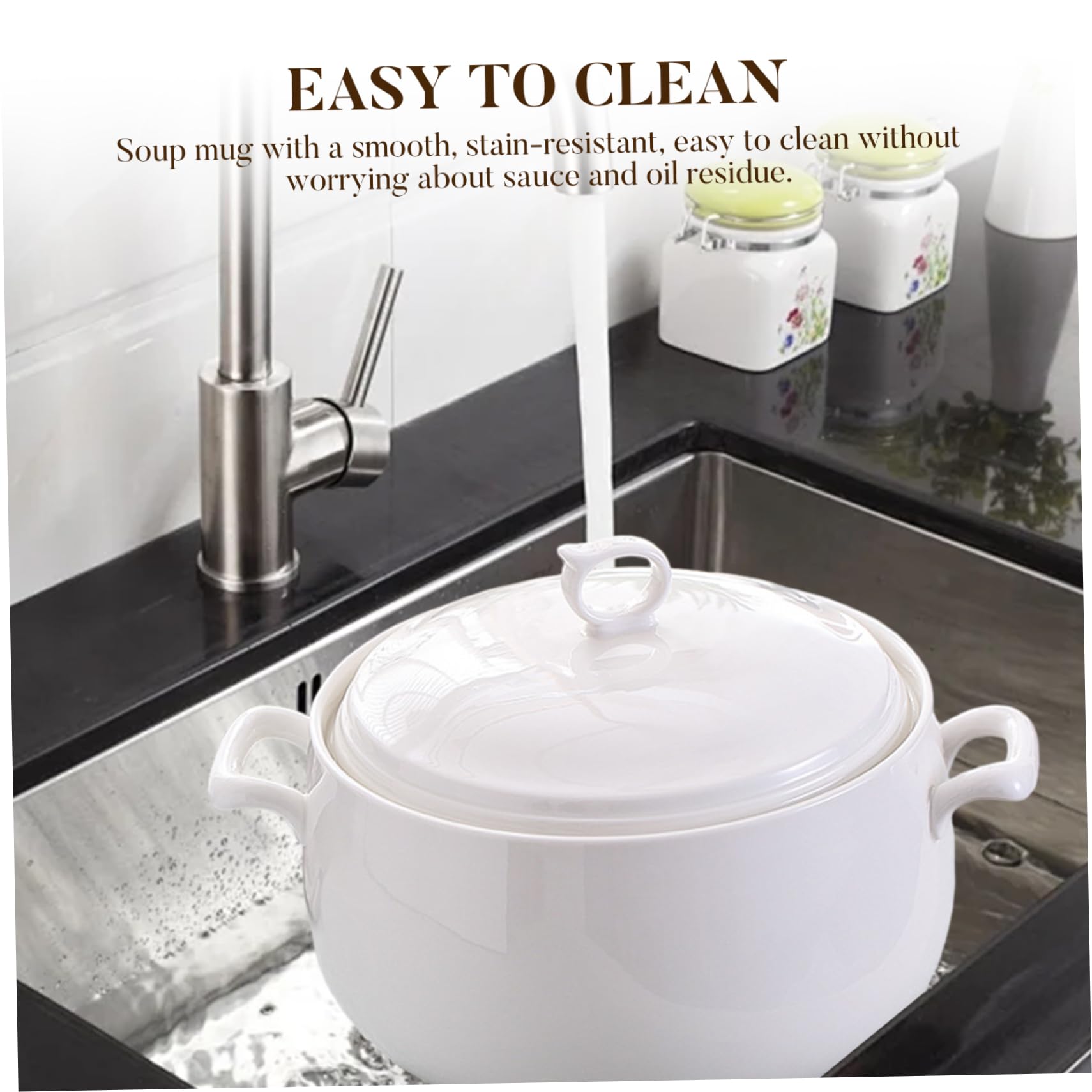 Zuppiera da 3000 ml, ciotole da portata rotonde in ceramica con coperchi, ciotole da zuppa resistenti al calore con manici, adatte al microonde per ristoranti, cucine domestiche
