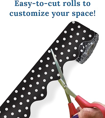 Miniatura 3 de Carson Dellosa - 4 rollos de 260 pies de bordes festoneados en blanco y negro para tablón de anuncios, rayas, bordes blancos y negros para tablón de