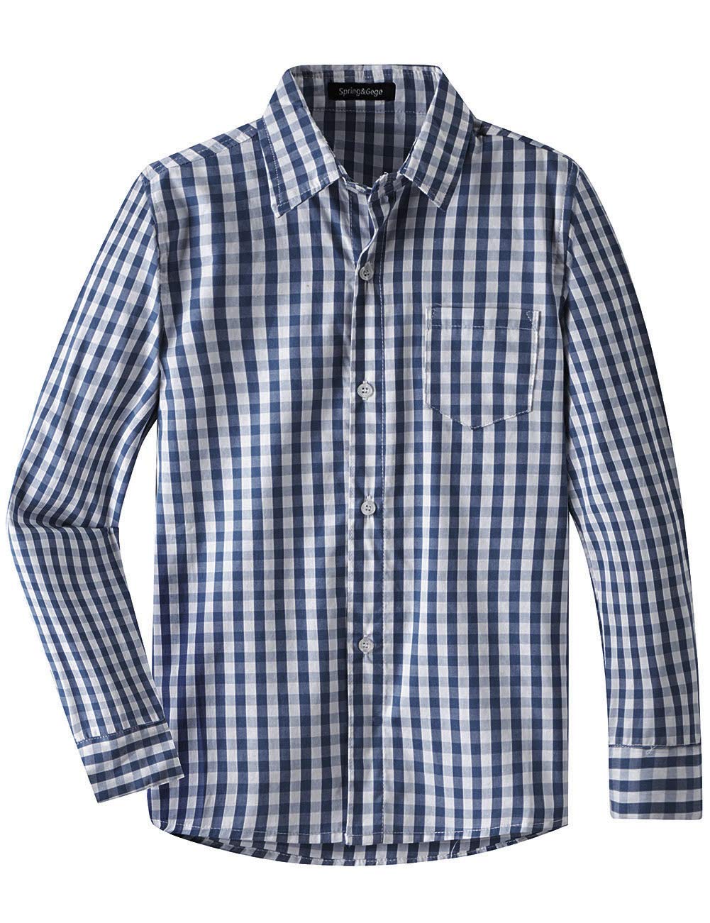 Spring&Gege Camisa de vestir de popelina de manga larga para niños