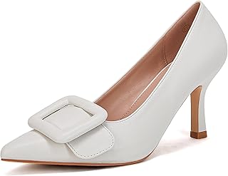 Women's Closed Pointed Toe Pumps Stiletto High Heels Wedding Party Dress Heeded Shoes with Square Buckle