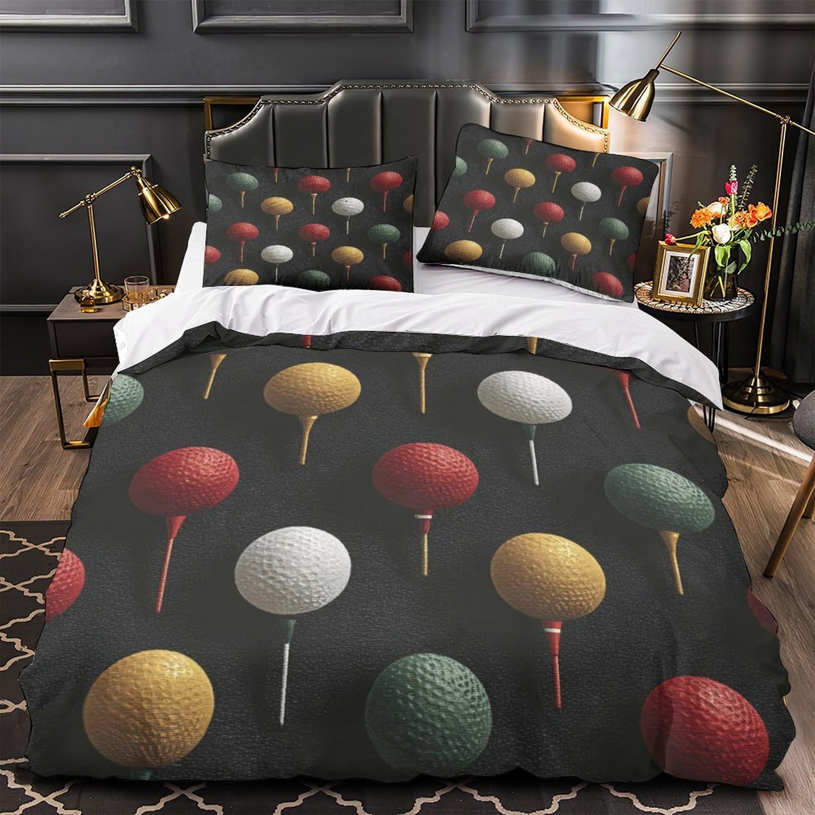 MMDASBVPE Golf Balls Pattern Duvet Cover 3D Print Super Soft 3 Piece Bed Set Zipper Closure Comforter Cover Durable Anti-allergic for Kids Adults Women Teens Youth Teenagers Single（140x200cm）