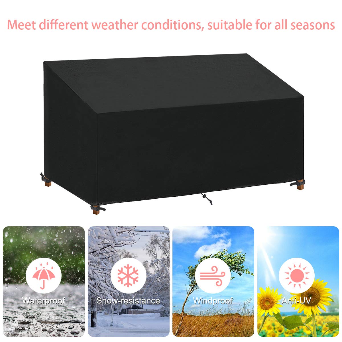 Housse Banc de Jardin 4 Places Imperméable Anti-UV 185x69x65/96cm