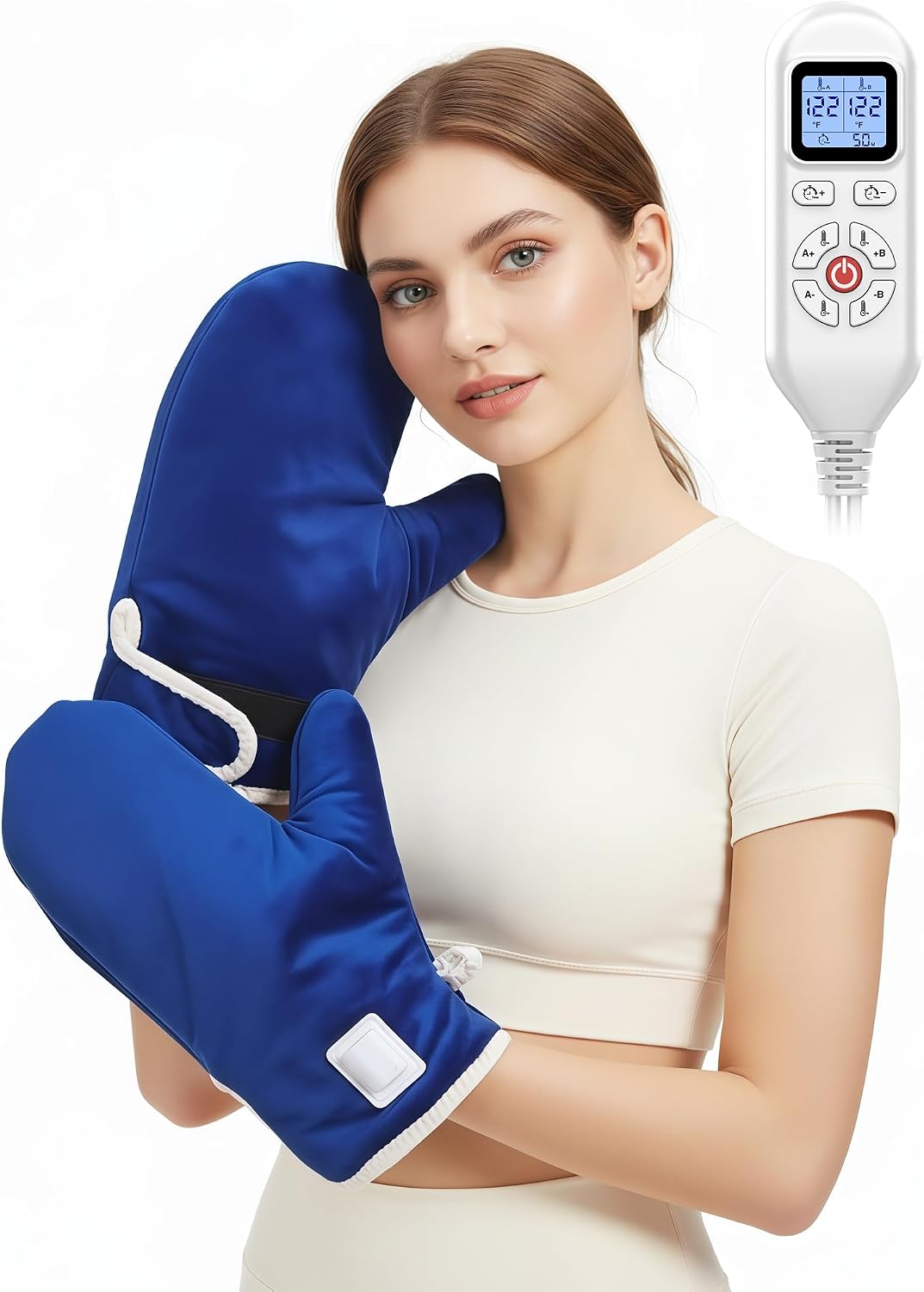 Wired Electric Heated Gloves for Arthritis Hand (1 Pair) | Plug-in Hand Heating Pad, 30s Heat Up, 86℉-158℉ Temp, Auto Shut Off, Soft Plush, Fit All Women Men, 7.2 ft Power Cord