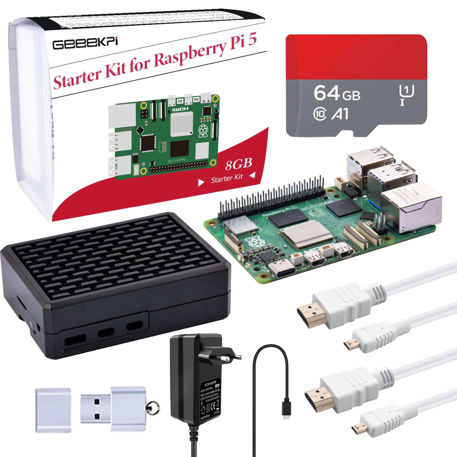 GeeekPi Raffreddatore Attivo per Raspberry Pi 5, Armor Lite V5 con Ventola PWM, Dissipatore di Calore in Alluminio per 4 GB/8 GB