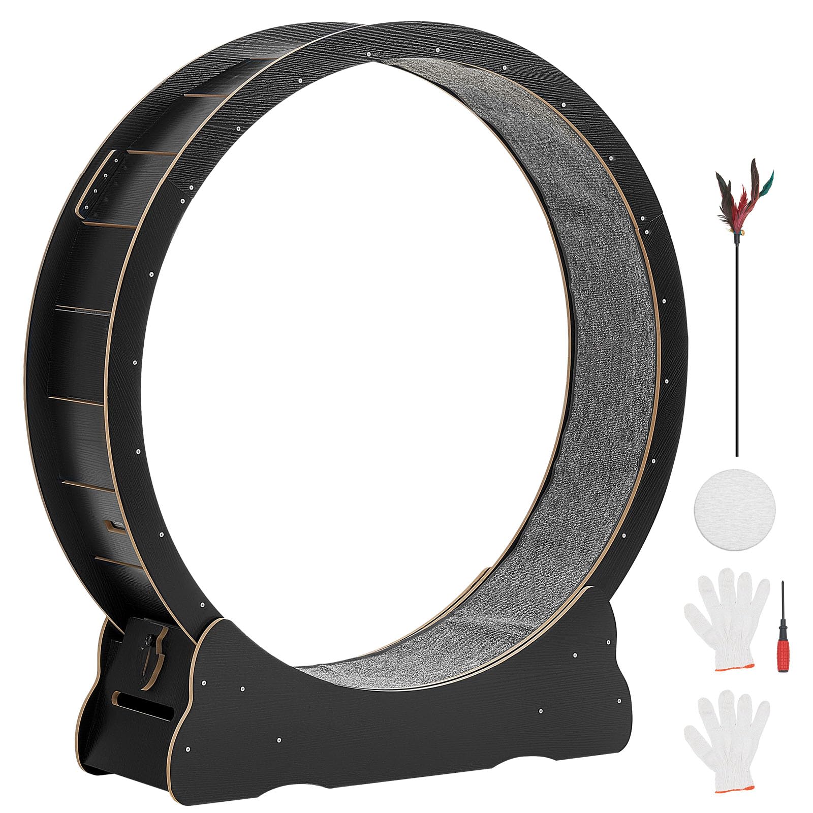 VEVOR Ruota per Esercizi per Gatti, Ruota per Correre in Legno da 132 cm per Gattini da Interno Fino a 12,7 kg, con Pista in Moquette e Meccanismo di Bloccaggio, per Animali Domestici, Fitness Nero