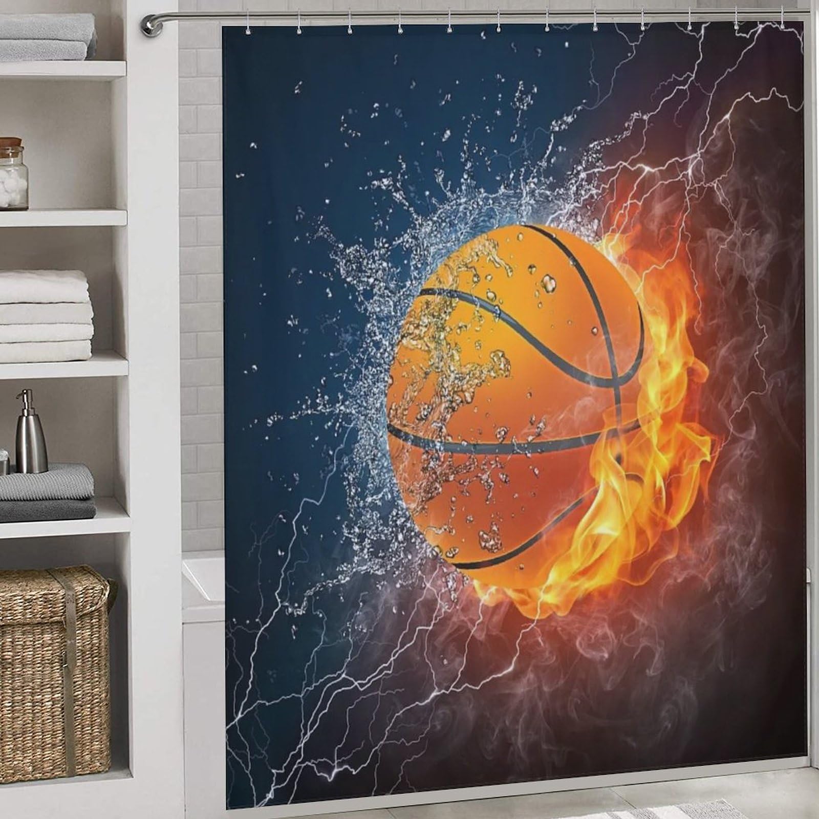 Rideau de douche basket-ball en tissu polyester pour transformer la salle de bain des enfants