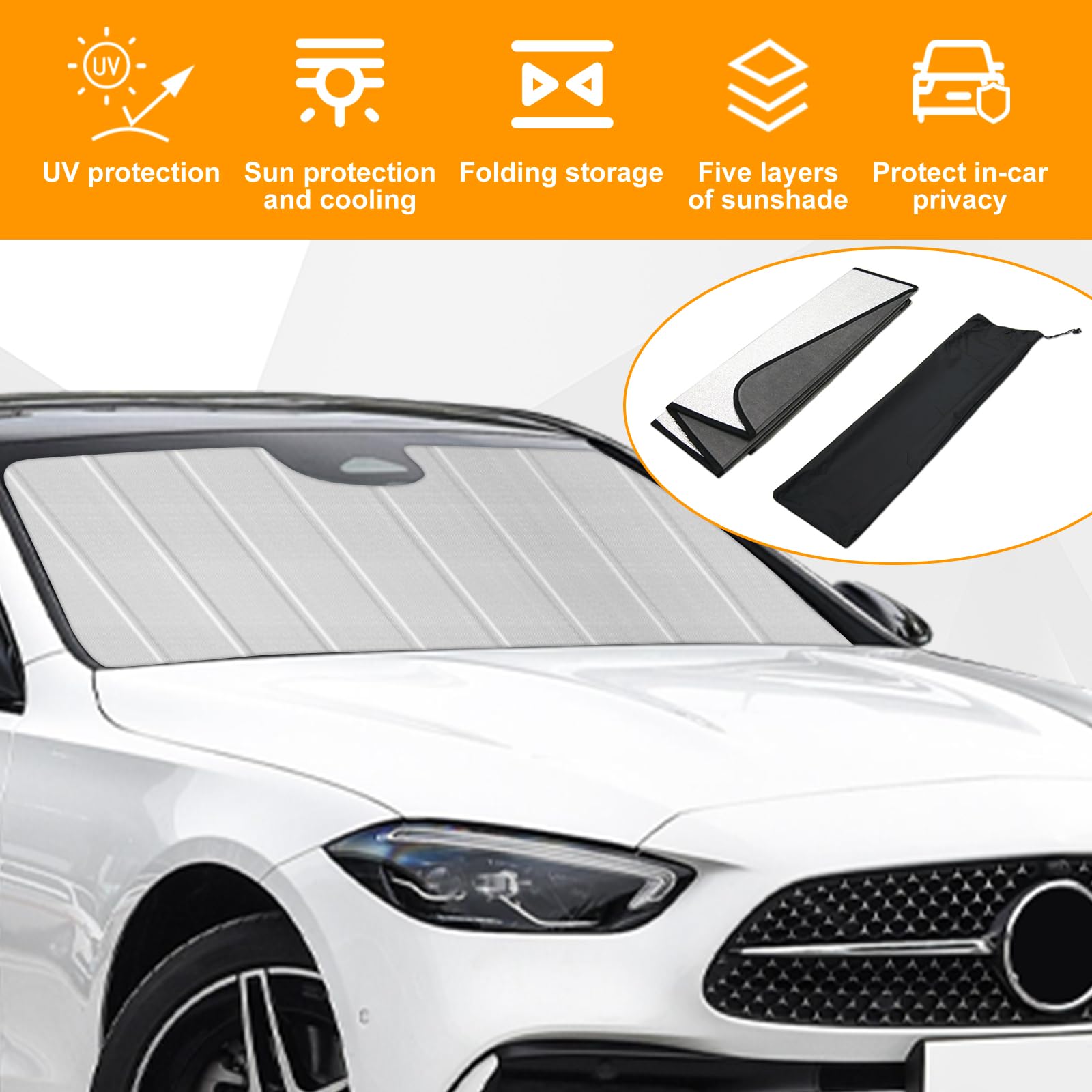Copertura per parabrezza pieghevole auto per Mercedes Classe C 2022-2025, copertura per parabrezza pieghevole, parasole pieghevole sul parabrezza