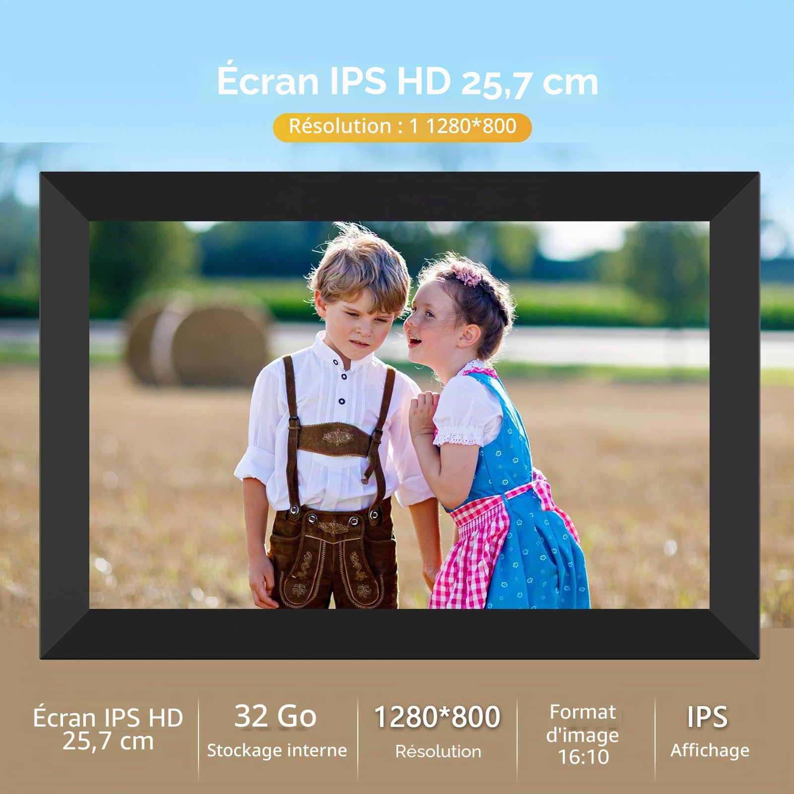 FRAMEO Cadre Photo numérique Intelligent WiFi Cloud 10,1" HD 1280 x 800 IPS Écran Tactile Cadre numérique avec 16 Go de Stockage Installation Facile pour Partager des Photos ou des vidéos Via