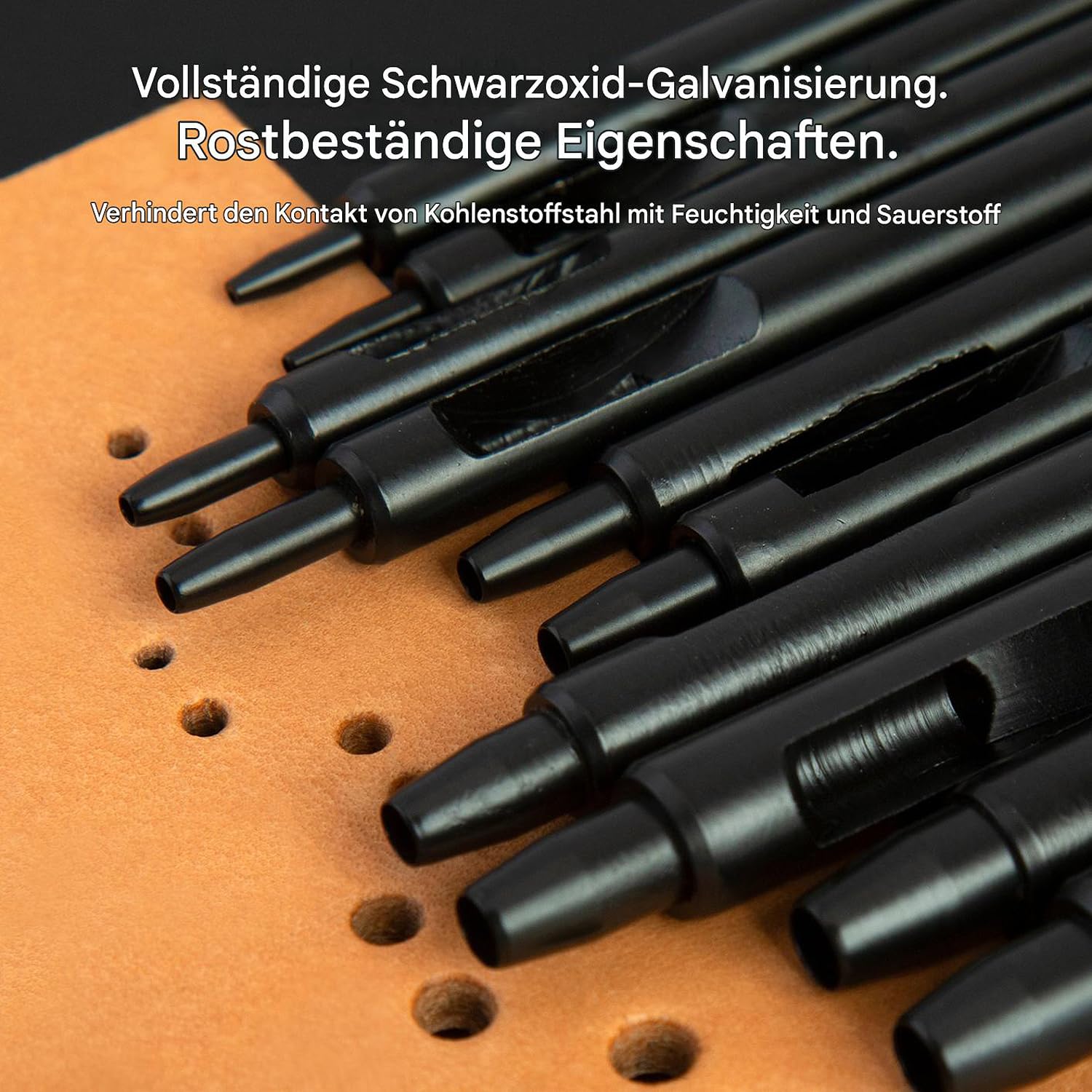 WUTA Schwarzer Leder Runde Lochstanzer,10 Stück Locheisen Set für Leder, Uhrenarmband, Dichtungsgürtel,Lochstanzer Locheisensatz(0.5+1+1.5+2+2.5+3+3.5+4+4.5+5mm)
