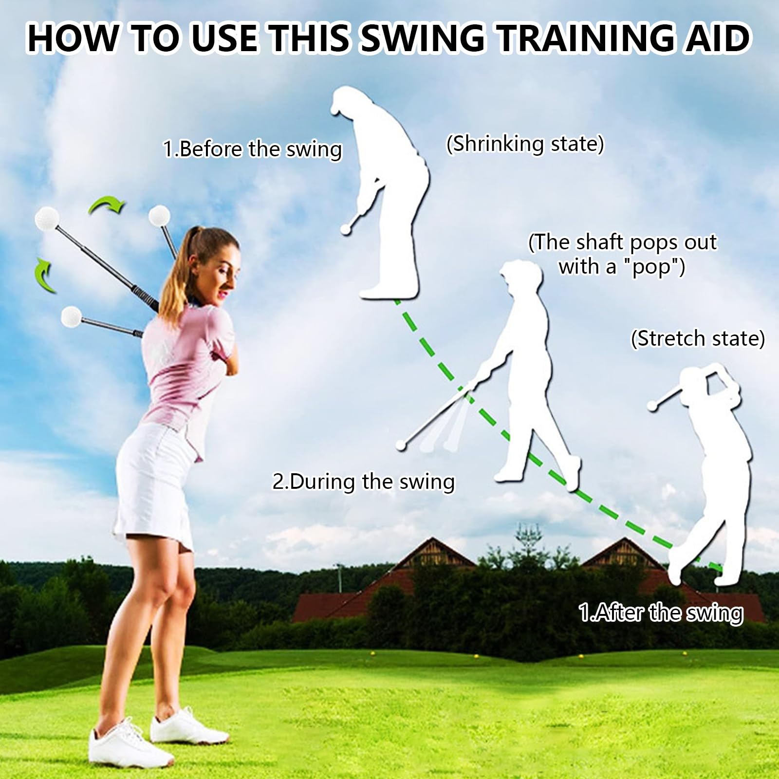Ausili per L'Allenamento del Golf, Allenatore di Swing da Golf Bastone da Allenamento per La Forza Scalabile per Allenatore di Altalena da Golf Portatile 39-66 Cm Rimbalzo Automatico