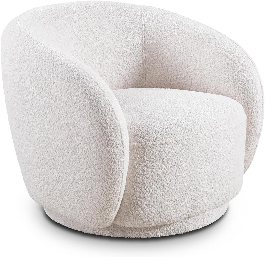 White Curved Sofa Set of 2 Couch Living Room Modern Integral Sofas Furniture 3 Seater Sofa + Curved Chair Boucle Fabric Solid Wood Frame with 3 Pillows Curved Couches