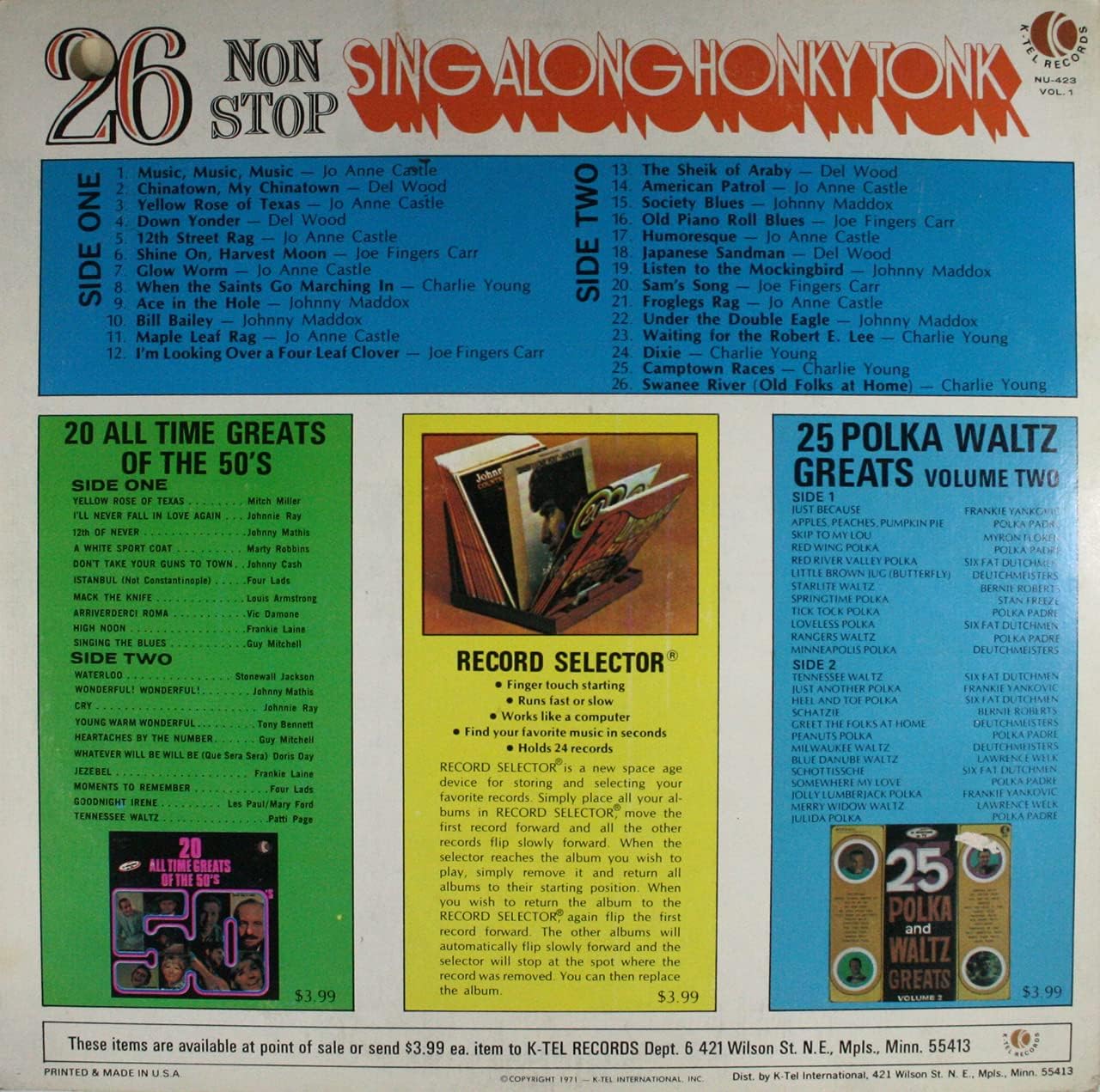Various Artists: K-Tel 26 Non Stop Sing Along Honky Tonk, Volume 1 - LP Vinyl Record Album image 2