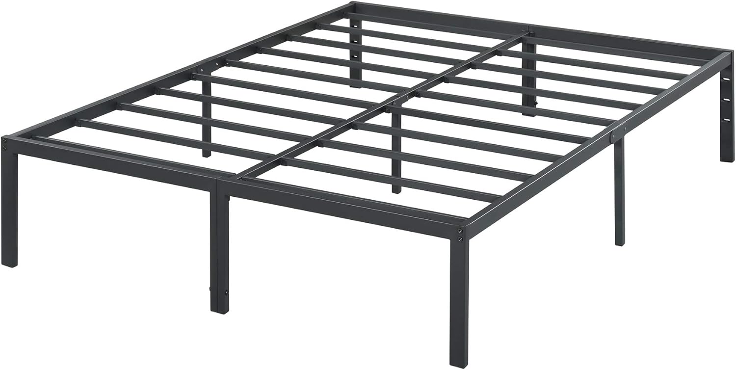 PrimaSleep 18 Inch Tall Heavy Duty Steel Slat Bed Frame/Anti-Slip Support/Easy Assembly Mattress Foundation/No Noise/No Box Spring Needed/Full/Black
