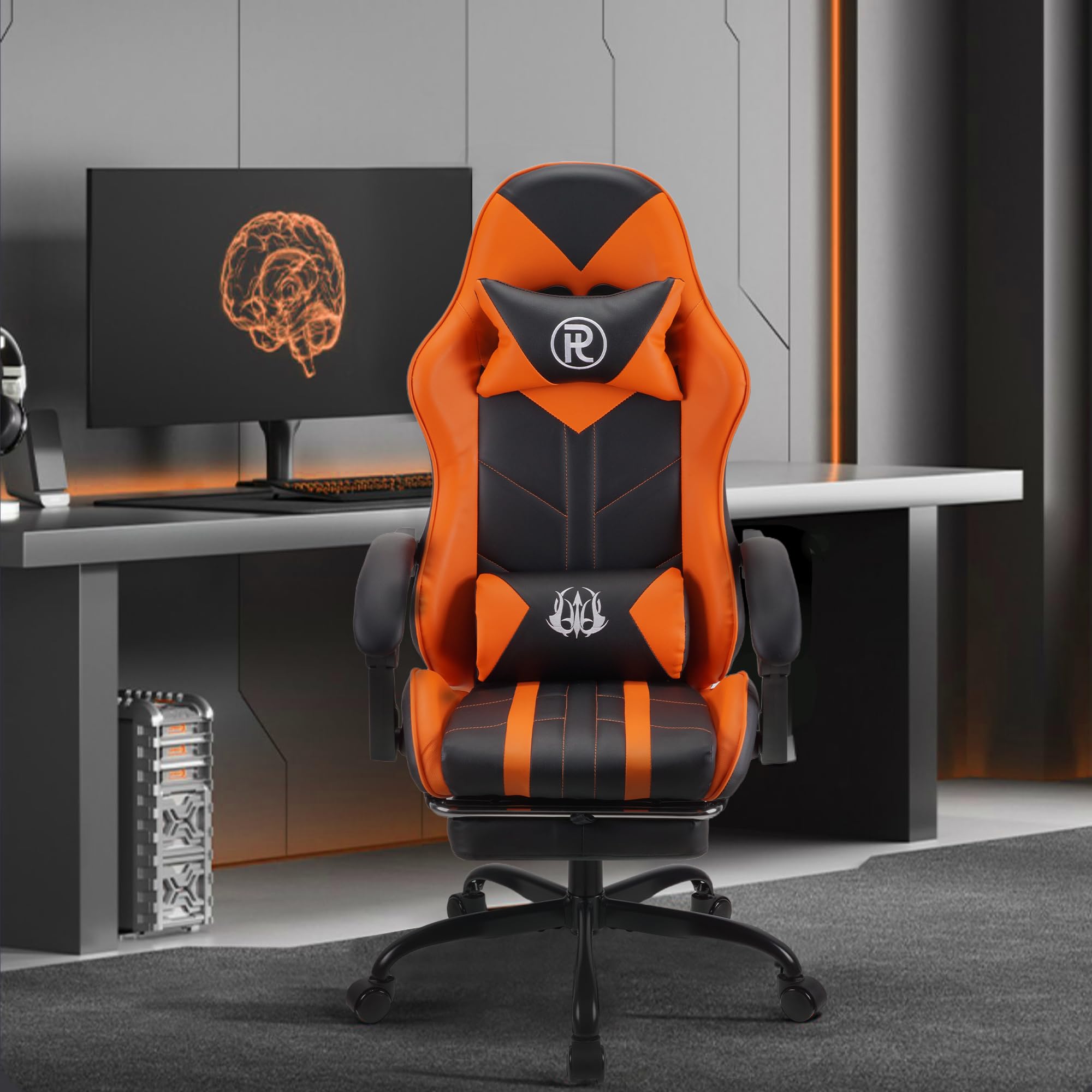 Play haha.Krzesło do gier Krzesło biurowe Krzesło obrotowe Krzesło komputerowe Krzesło do pracy Krzesło biurowe Krzesło ergonomiczne Krzesło wyścigowe Krzesło skórzane (pomarańczowy, Z podnóżkiem)