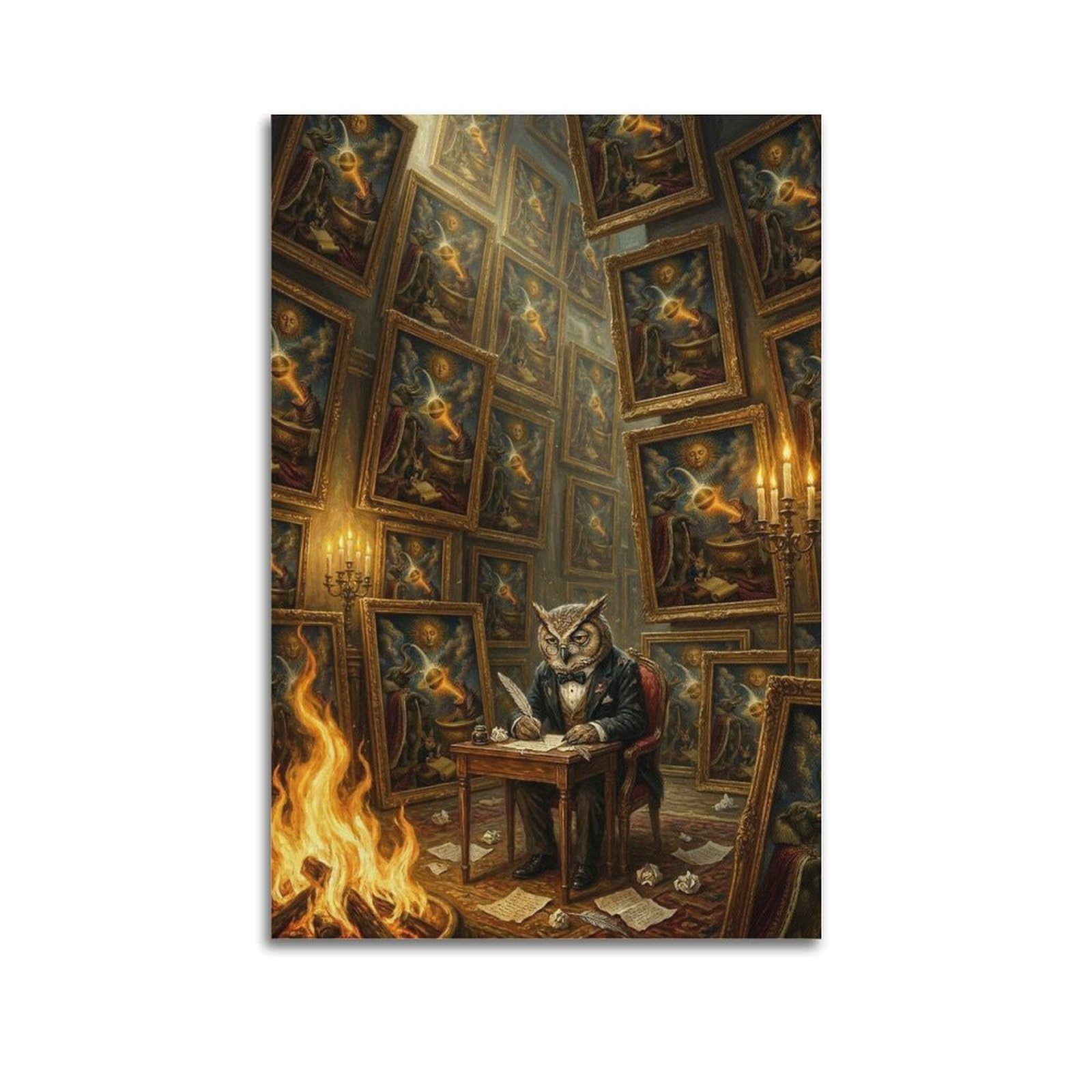 XKUGA Surreal Vintage Animal Poster Owl Gallery Burnout Satire Modern Decorative Canvas Prints - Ideal Wall Art for Family, Man Cave, Game Room, Boys & Girls Bedroom 20x30inch(50x75cm)