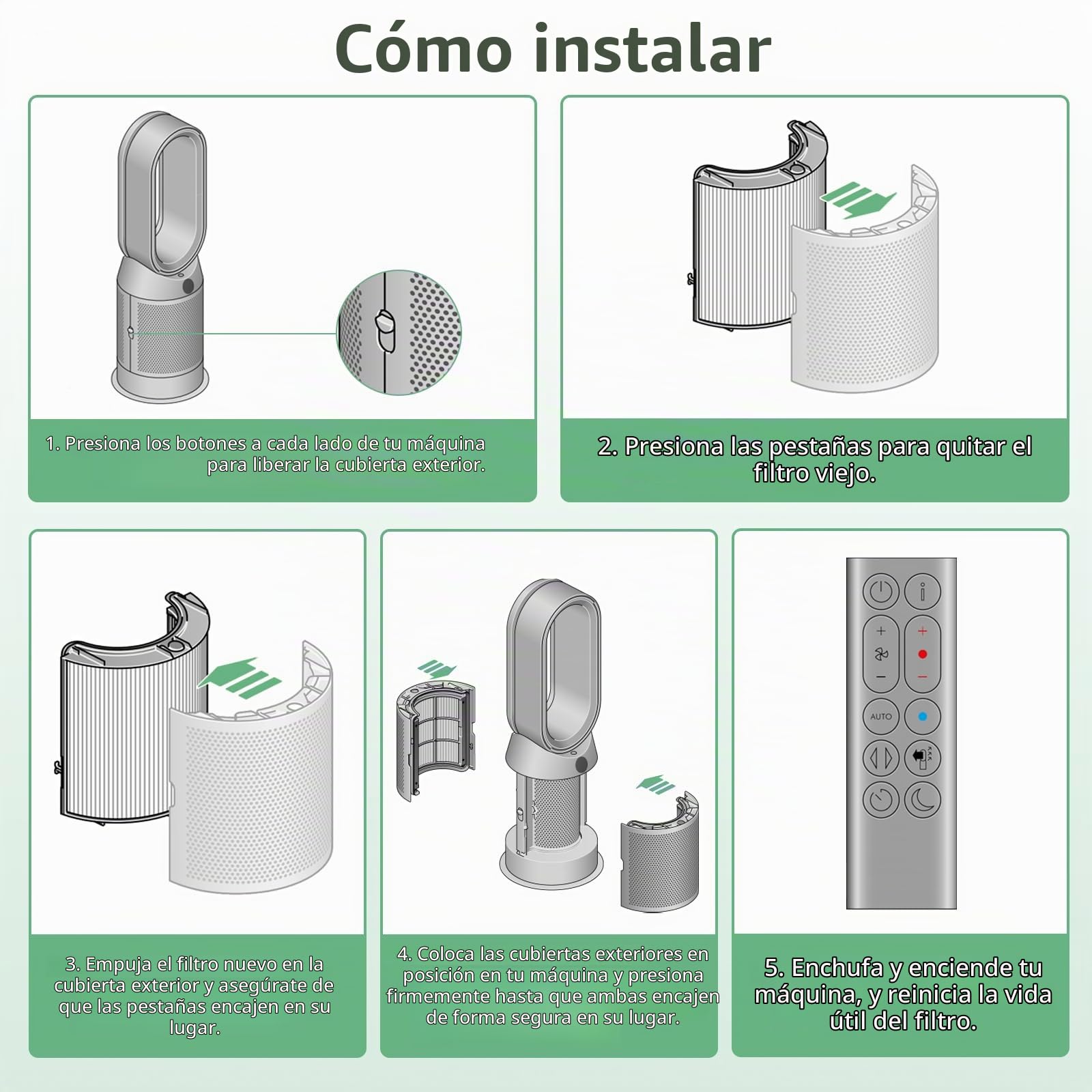 Filtro de repuesto 2 en 1 para Dyson PH01 HP07 HP10 TP07 TP10 TP10 TP09 HP09 HP06 TP06 TP06 Purificador de aire 360 Combi Glass Pure Cool Hot Humidify Fan, HEPA 2 en 1 + filtro de carbono