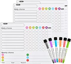DODUOS 3PCS Magnetic Chores Chart for K ids with 6PCS Fine Tip Markers, Reusable Magnetic Reward Charts, Learning Responsibility Chart for K ids, Reward Chart Magnetic Chore Chart for K ids