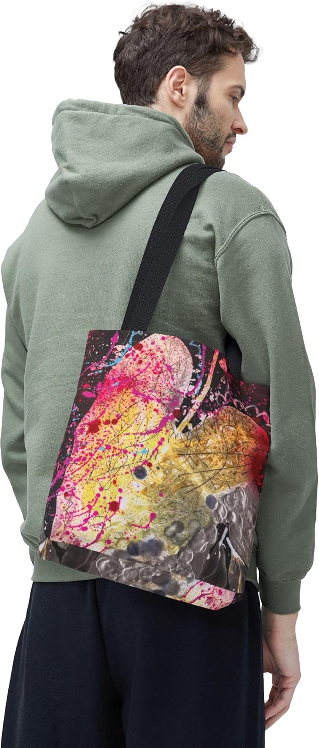 Heart Tote Bag 13x13 Inches Abstract Heart Art Canvas Tote, Colorful Modern Love Design Artistic Everyday