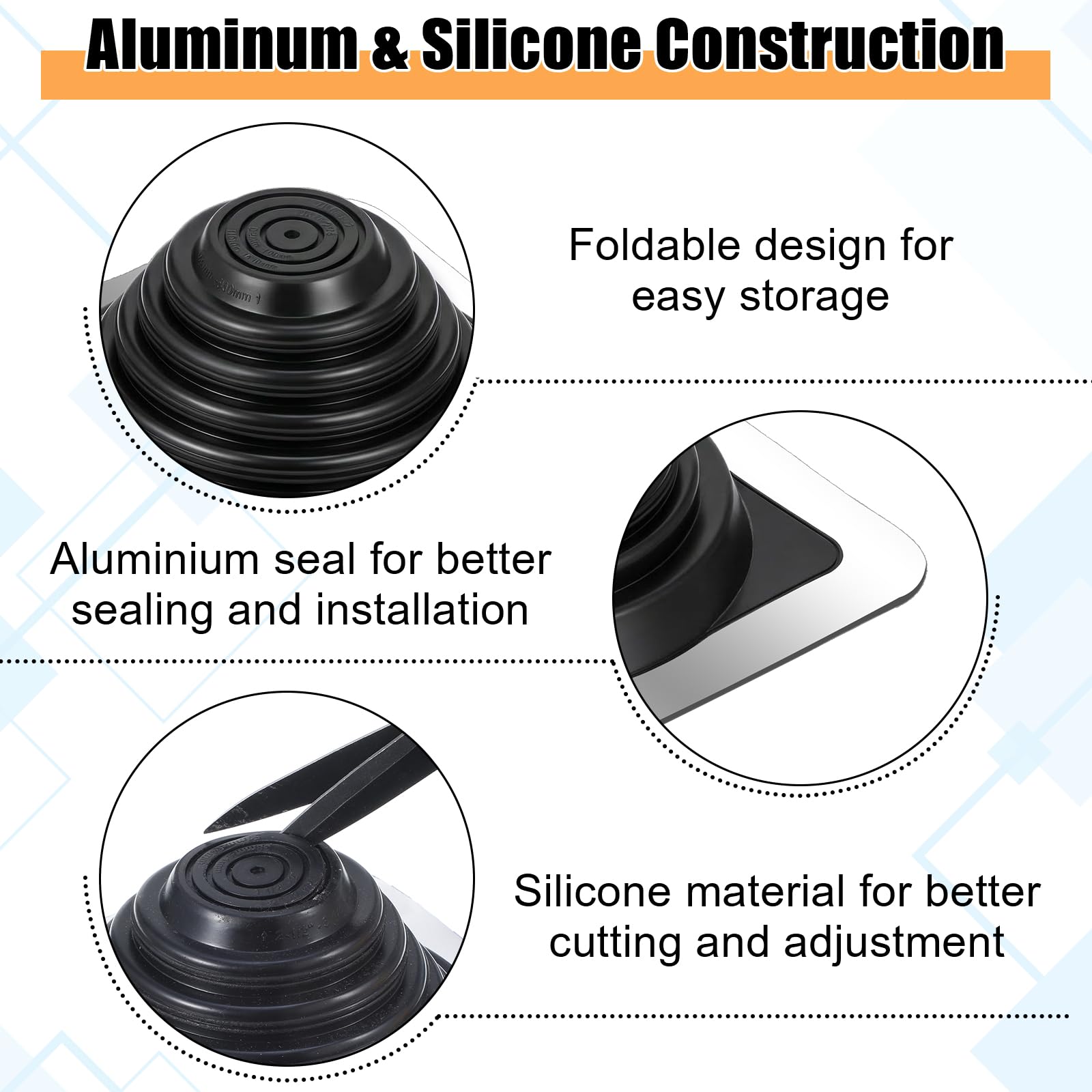 Confezione da 2 stivali in silicone ad alta temperatura per tetto con base quadrata, adatti per tubi OD da 1/4 pollici a 5 3/4 pollici
