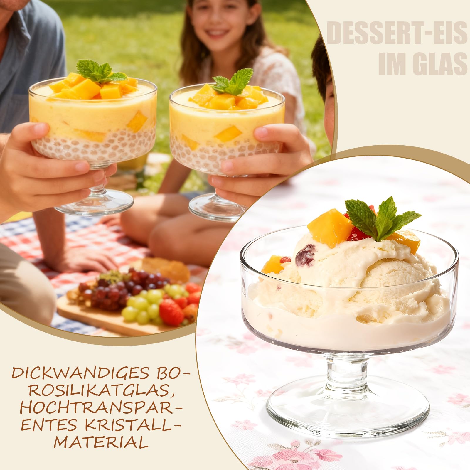 6 Stück 180ml Glas Eis Sundae Tassen, klare Dessertschalen für Pudding, Garnelen Cocktail, Vorspeisen & Milchshakes