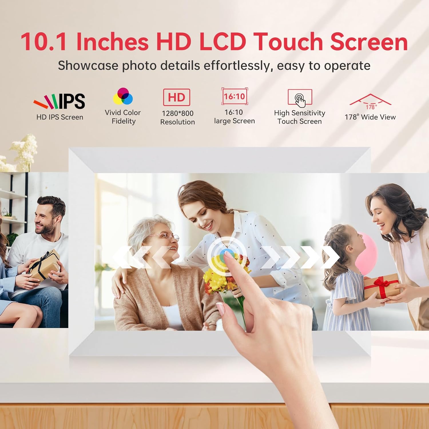 Frameo WiFi Digital Picture Frame 32GB Memory 10.1 Inch, 1280x800 HD IPS Touch Screen Photo Frame Electronic, Easy Setup, Share Photos or Videos Anywhere via Free Frameo APP