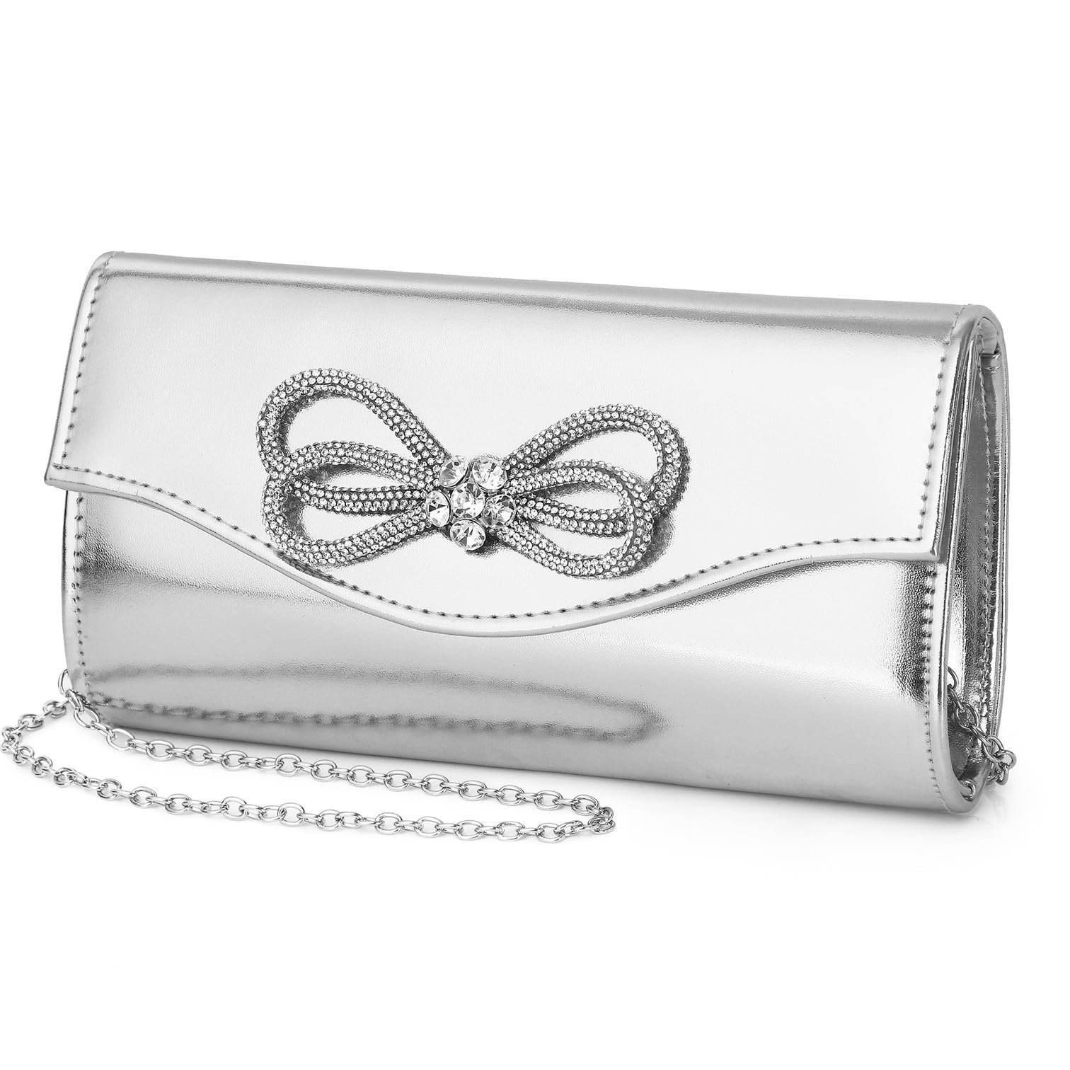 DETARA Women Evening Handbag Shiny Crystal Bow Flap Clutch Purse for Women Wedding Party Prom Purse