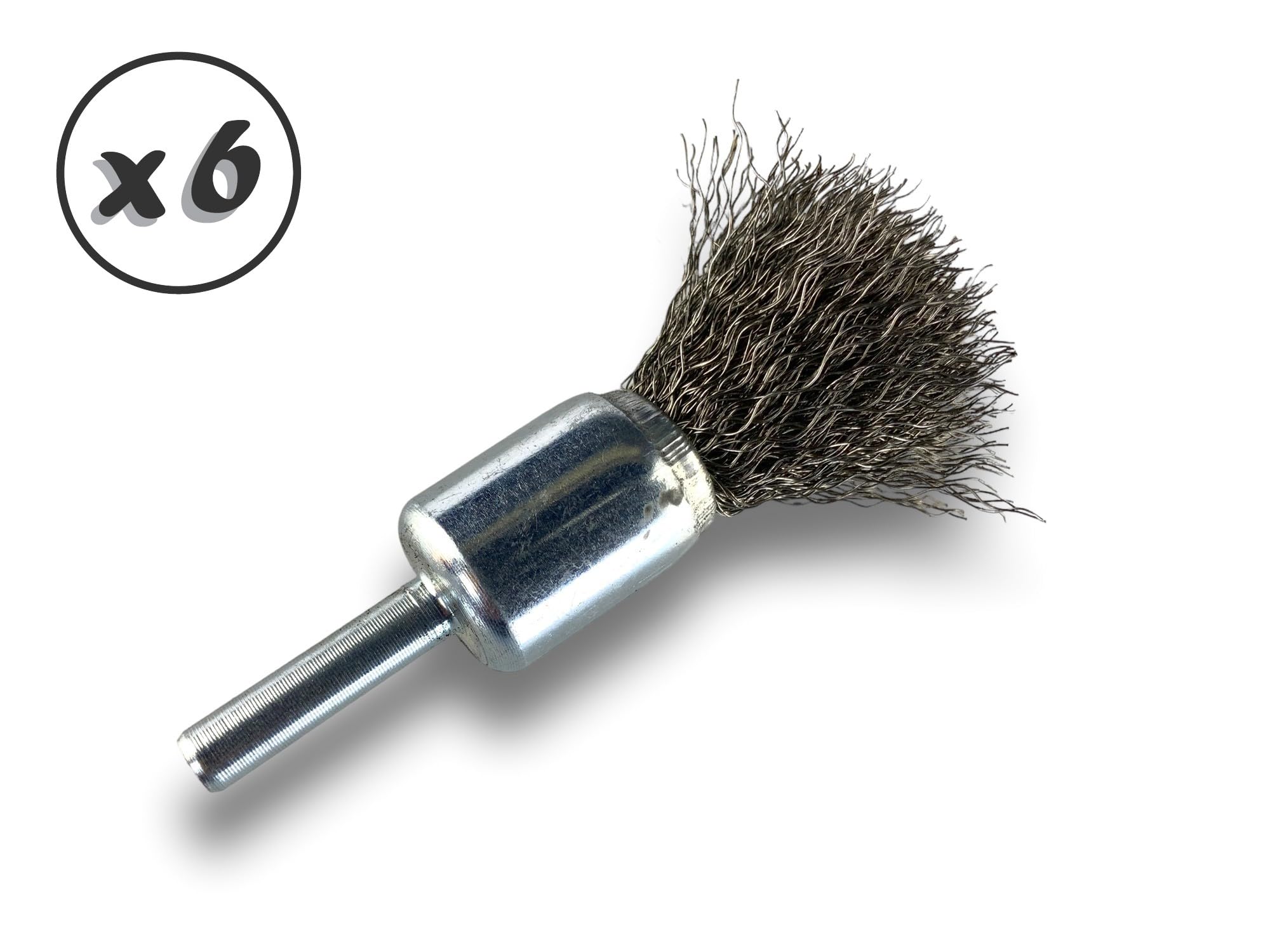 Kibros Lot 6 brosses en bout pinceau tige Ø 6 mm fil inox souple Ø 18 mm