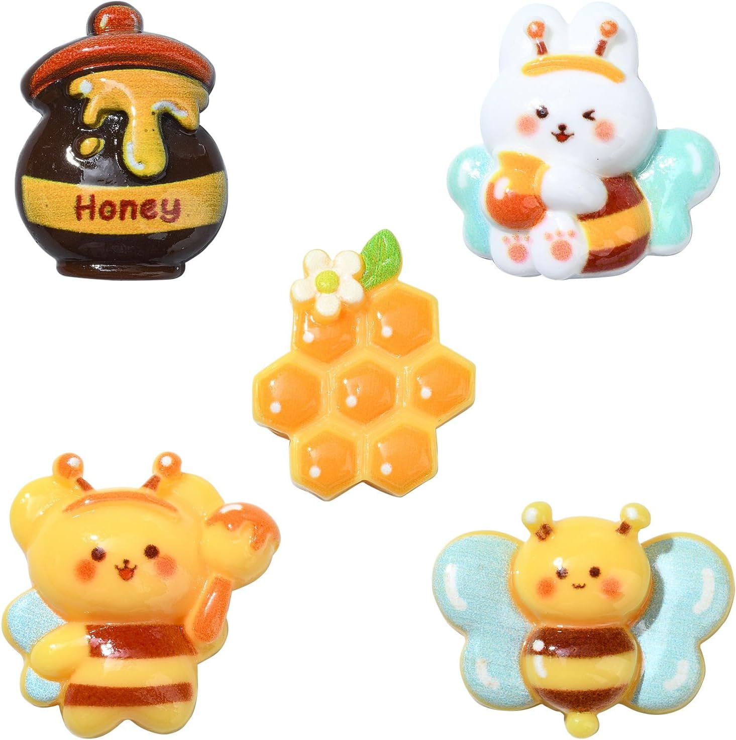 LiQunSweet 100 Pcs Bee Theme Resin Cabochons Honeypot Honey Jar Beehive Insect Flatback No Hole Beads for DIY Jewelry Embellishments Phone Case Craft