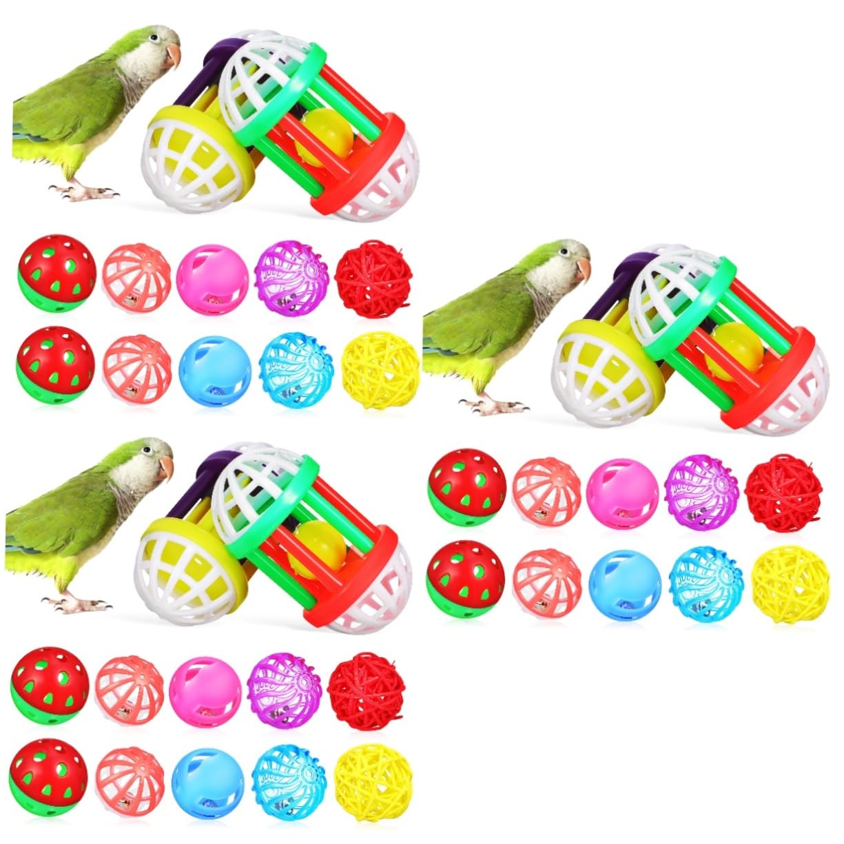 Ipetboom 36pcs Bird Toys Grinding Beak Balls for Parrots Cockatiel Conures Chew Toys for Bird Cage Training
