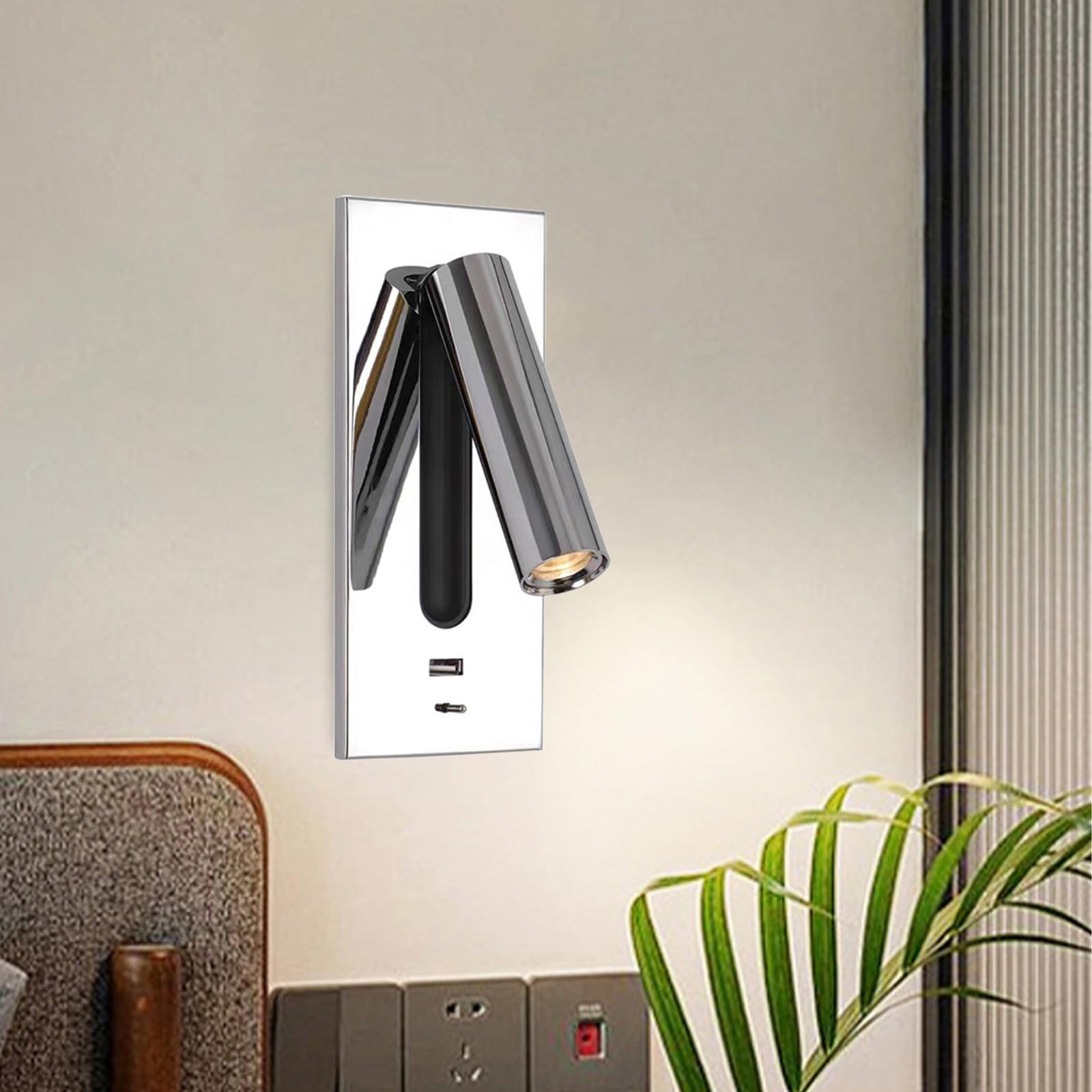 Apliques de pared LED plata con luz cálida e interruptor giratorio 8