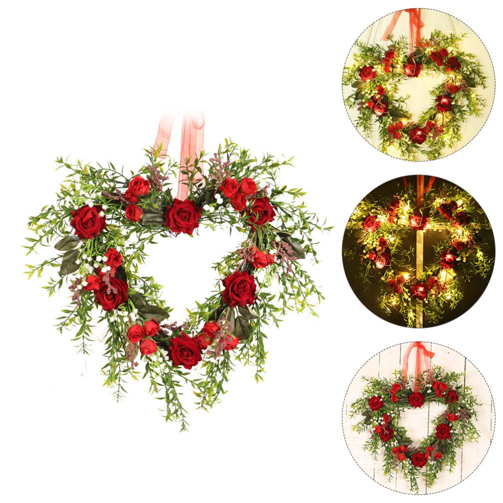Ciieeo Herzförmiger Rosenkranz mit Leuchteffekt für Türdekoration zu Valentinstag