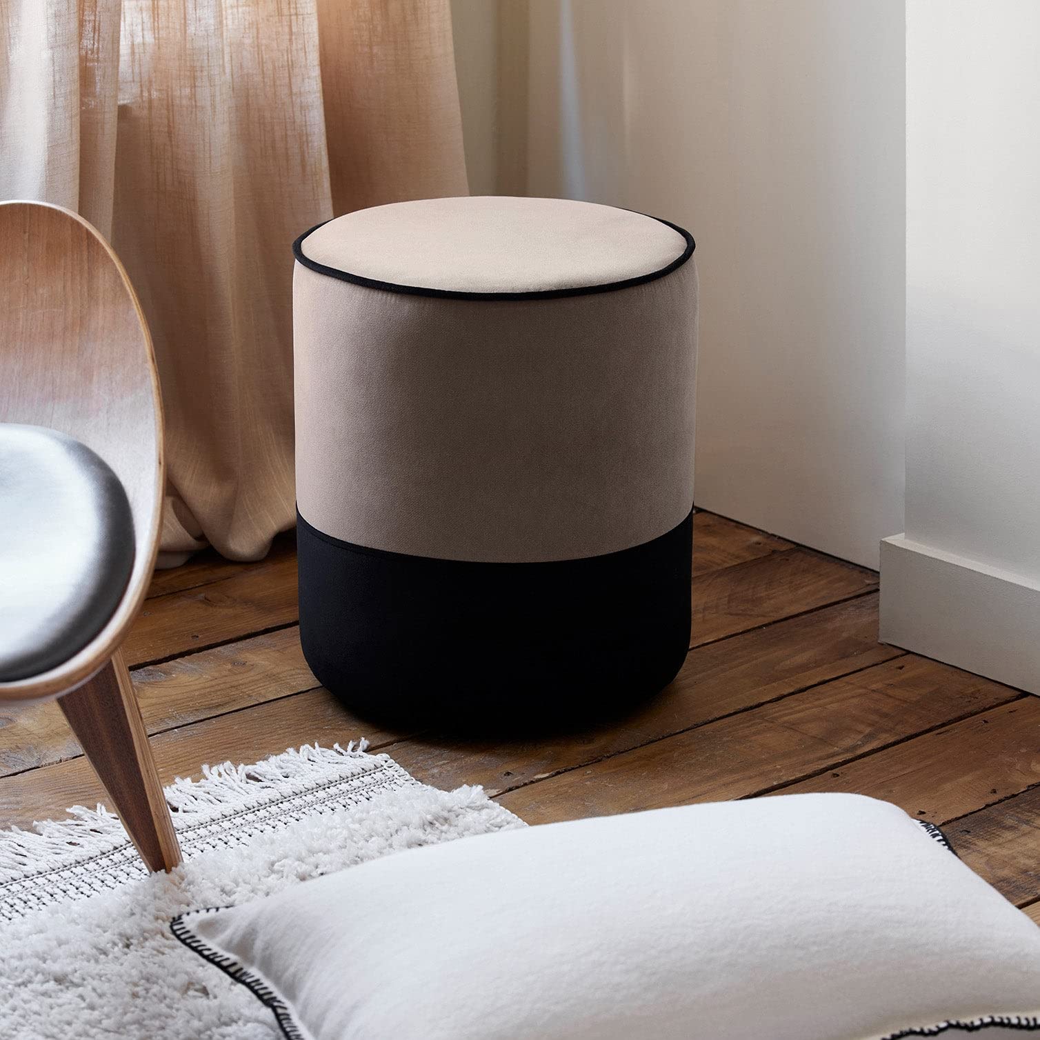 MADURA- Pouf NOE - Cendre et Noir - Ø35xH42 cm