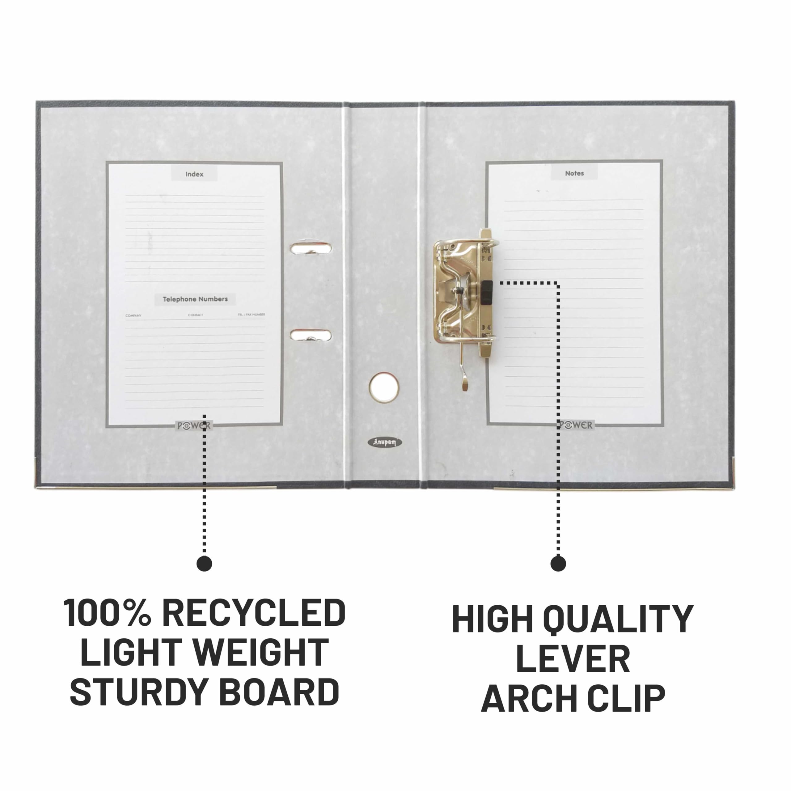 Anupam Power Lever - Confezione da 2 raccoglitori N5, 31 x 35 x 8 cm, con copertina effetto pietra, a forma di U, foro per impugnatura per le dita, protezione per bordi in metallo, per ufficio, scuola