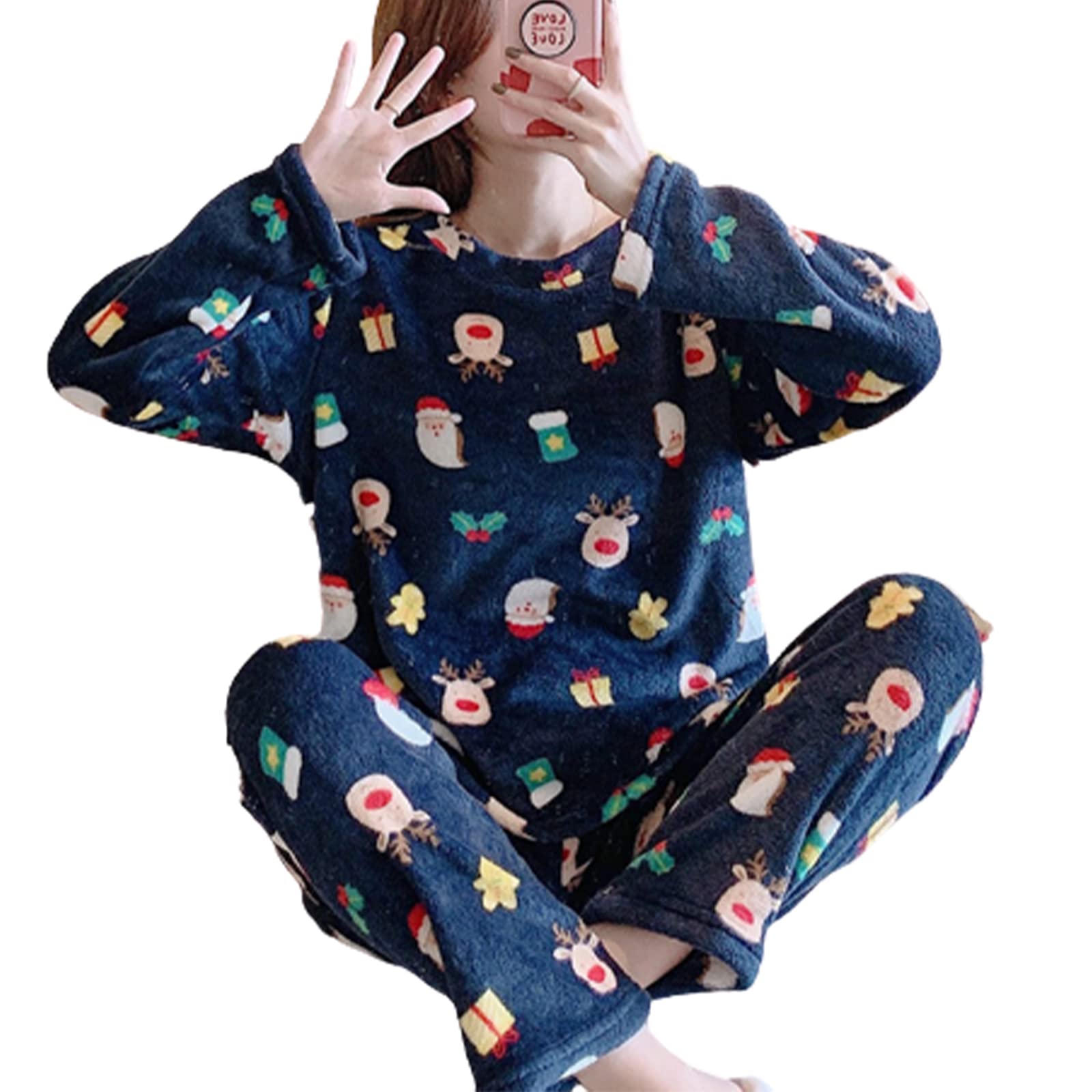 Flanell Frauen Pyjama Sets Winter Warm Weich Verdicken Flanell Vlies Samt Langarm Nachtwäsche Anzug Zuhause