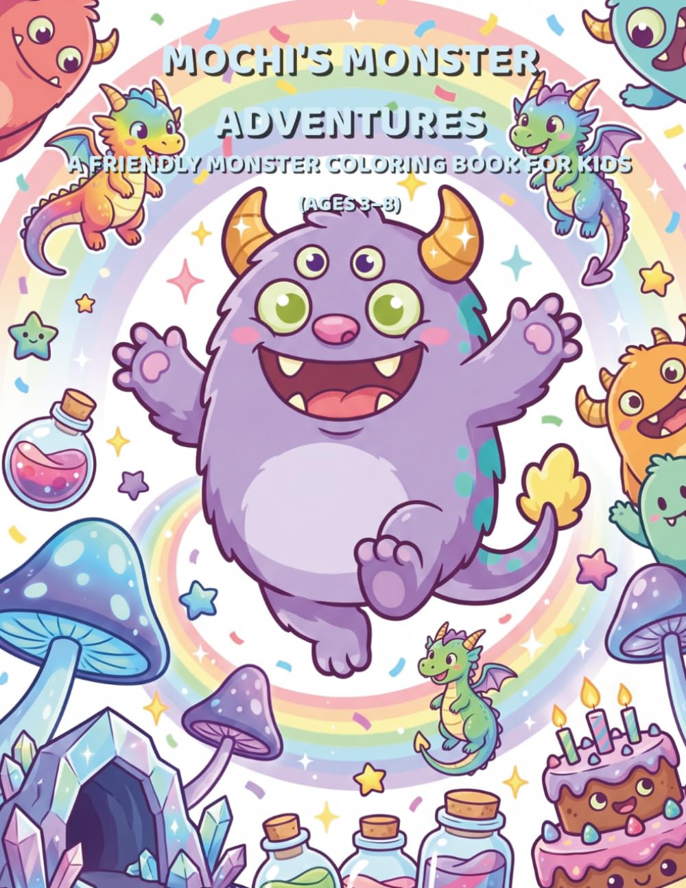 Mochi's Monster Adventures: A Friendly Monster Coloring Book for Kids Ages 3-8: 80 Cute and Fun Scenes with Mochi the Silly Monster — Easy to Detailed ... for Toddlers, Preschool and Early Elementary