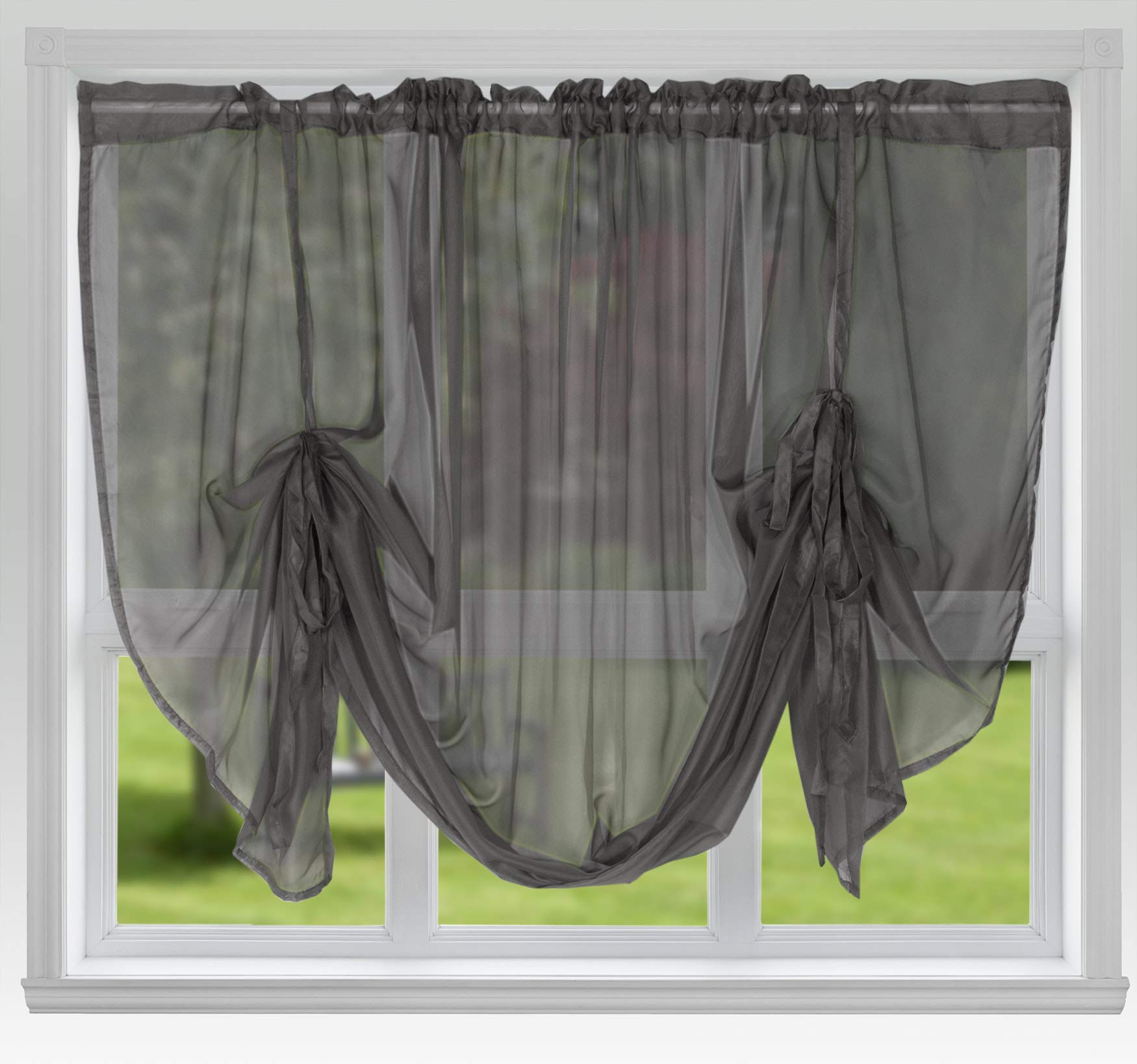 John Aird Voile Tie Blind Curtain Panels 58" Wide x 54" Drop (Dark Grey, 58" Wide x 54" Drop)