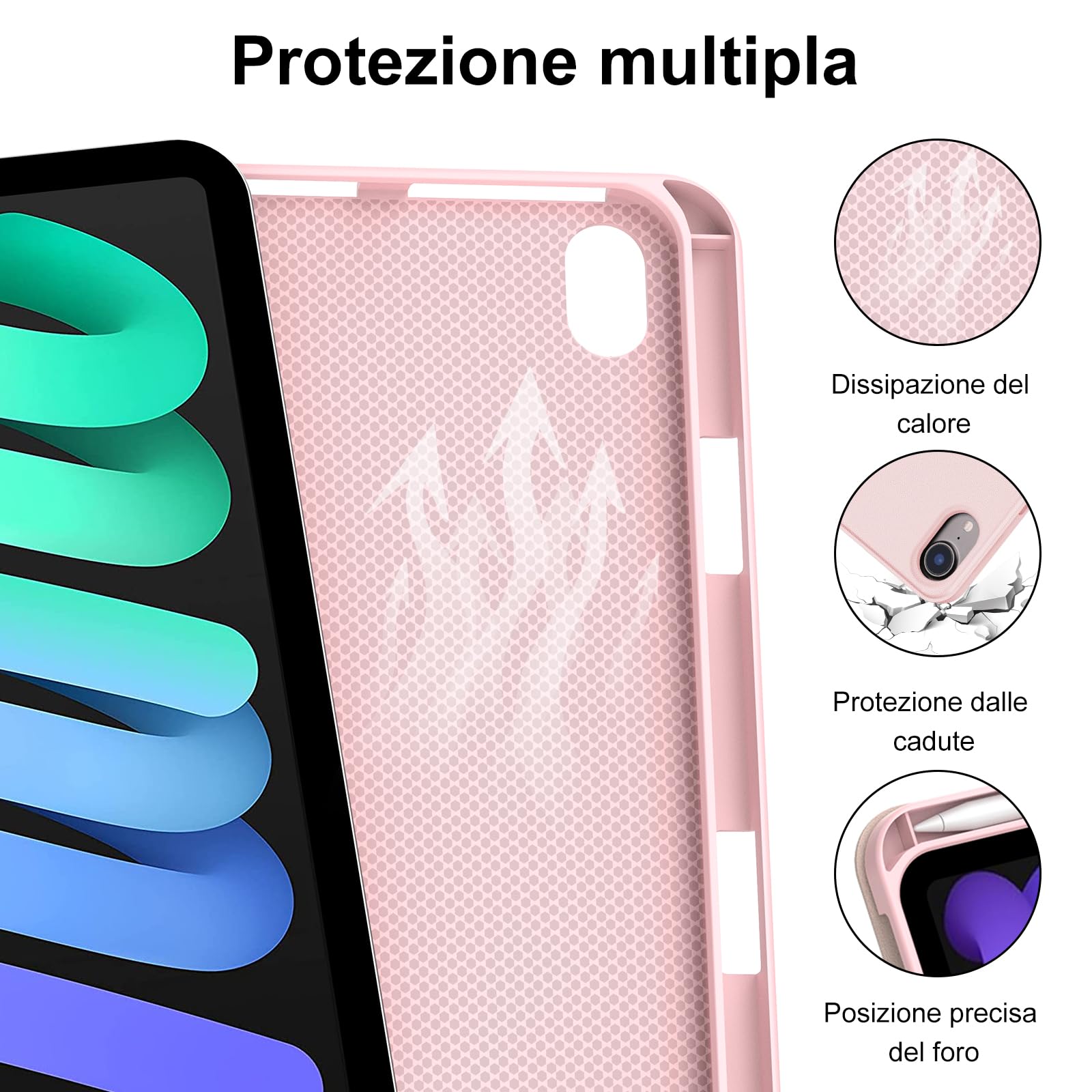 WINCHKING Tastiera per iPad Mini 7 2024/ Mini 6 2021, Custodia Tastiera per ipad Mini 7/6 Generazione 8,3", Cover Italiano QWERTY Bluetooth Keyboard per iPad Mini 6a/7a Generazione 8.3 Pollici, Rosa