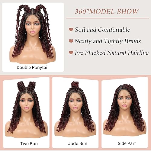 Miniatura 4 de Lexqui Pelucas trenzadas cortas sin nudos de 14 pulgadas para mujer, pelucas trenzadas de encaje estilo Bob de mariposa, pelucas de encaje trenzado,