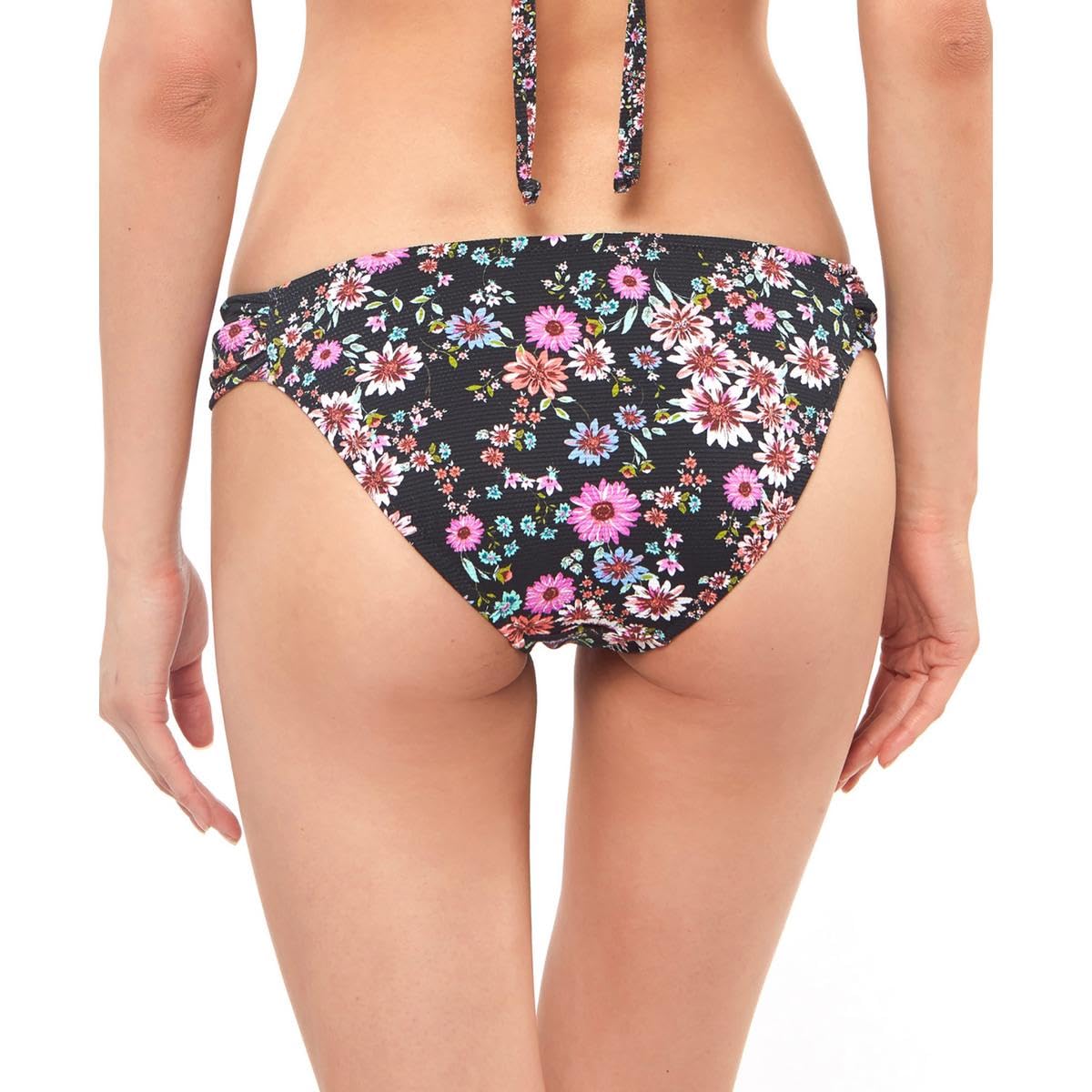 Jessica Simpson Women's Mix & Match Floral Bikini Swimsuit Separates (Top & Bottom), Black Hipster Bottoms, M