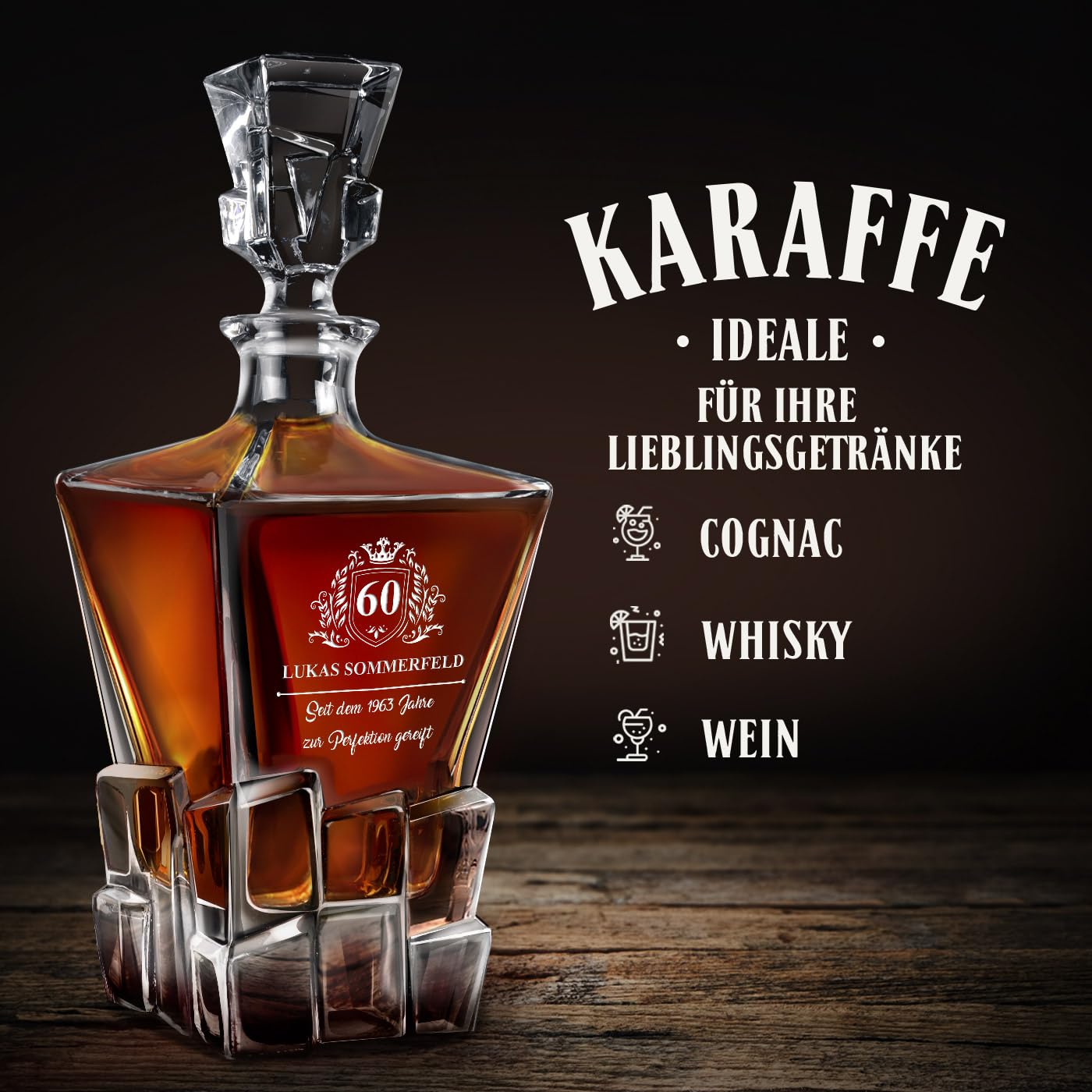 Maverton 950 ml Whiskey Karaffe + 4 / 6er Whiskygläser Set mit Gravur