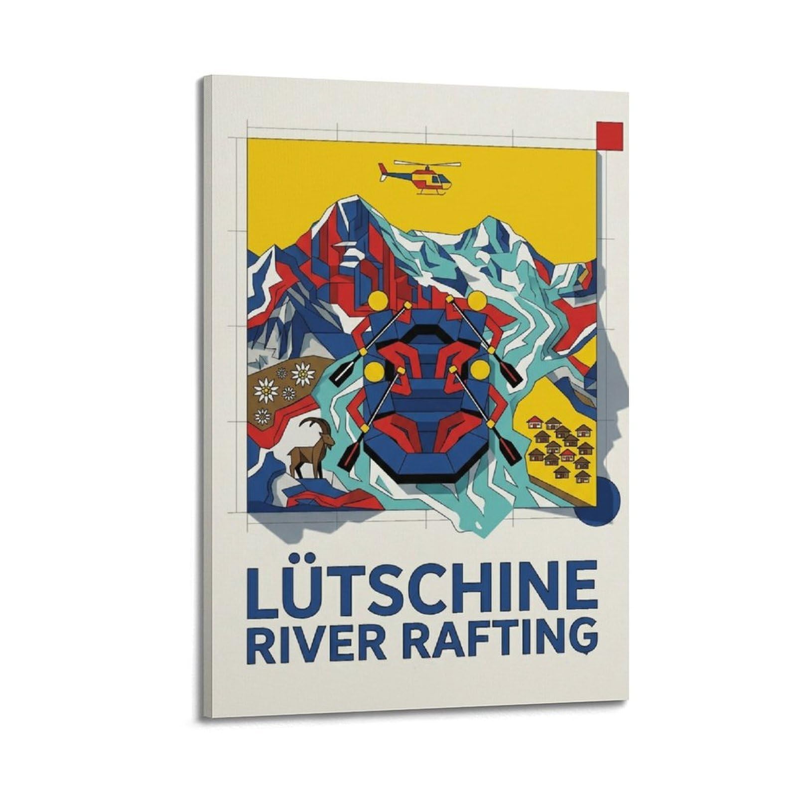 XKUGA Bauhaus Style Swiss Alps Lütschine River Rafting Poster Modern Decorative Canvas Prints - Ideal Wall Art for Family, Man Cave, Game Room, Boys & Girls Bedroom 20x30inch(50x75cm)