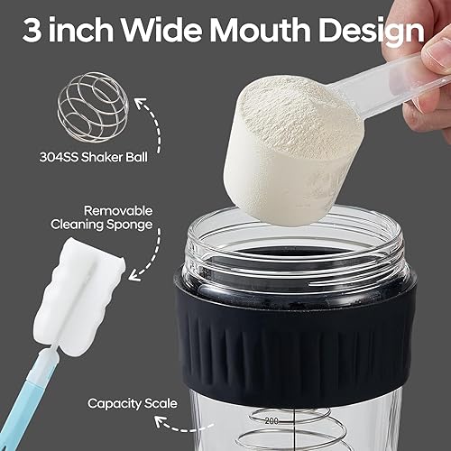 Miniatura 4 de Botella agitadora pequeña de vidrio de 12 onzas, polvo de proteína de vidrio de borosilicato, mezcla de vasos pequeños para mezclas de proteínas con