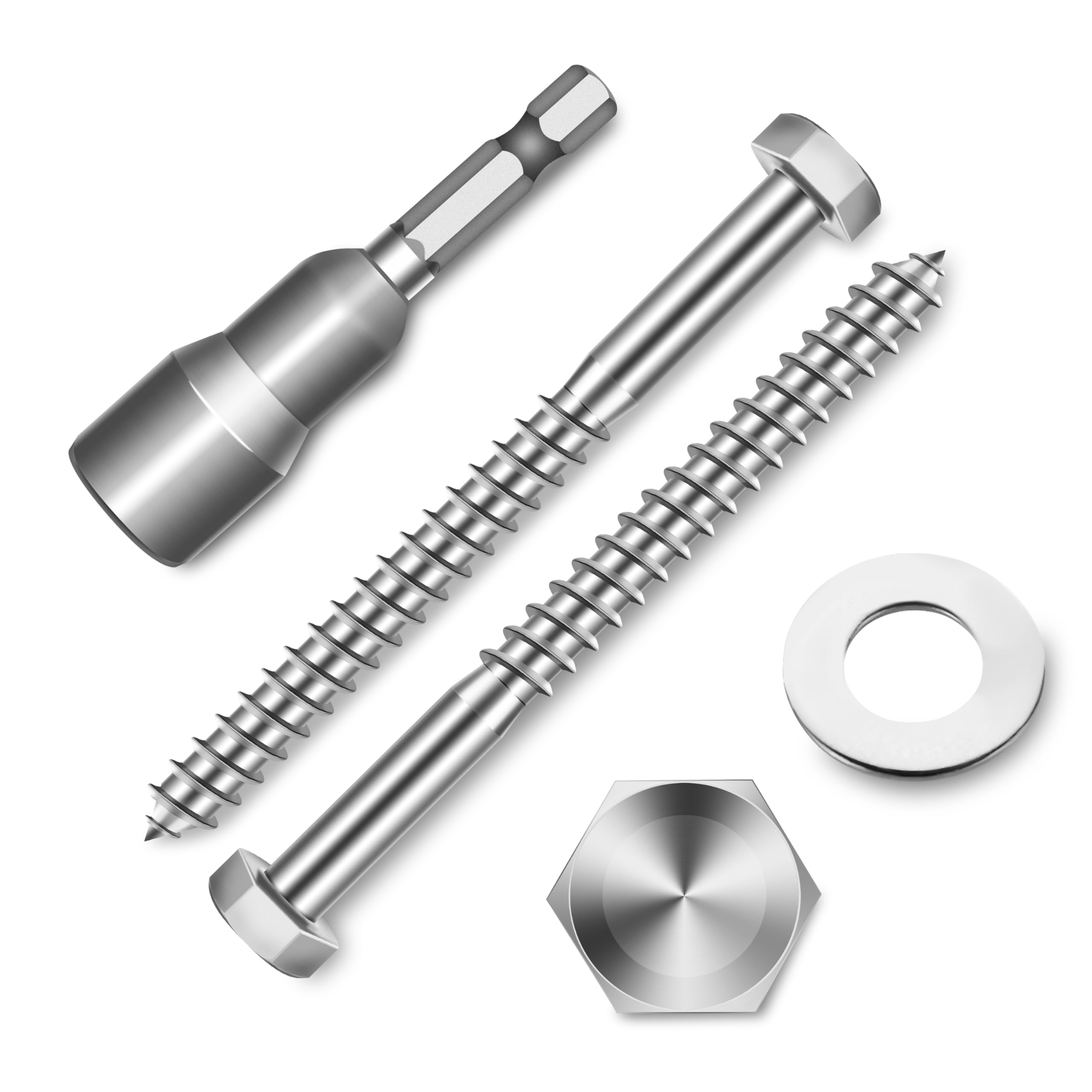 (8-Set) 3/8 x 4 Lag Bolts for Wood, Stainless Steel Heavy Duty Hex Head Lag Screws, ASME B18.2.1 Commercial/Industrial Grade Mounting Screws Bolts Kit