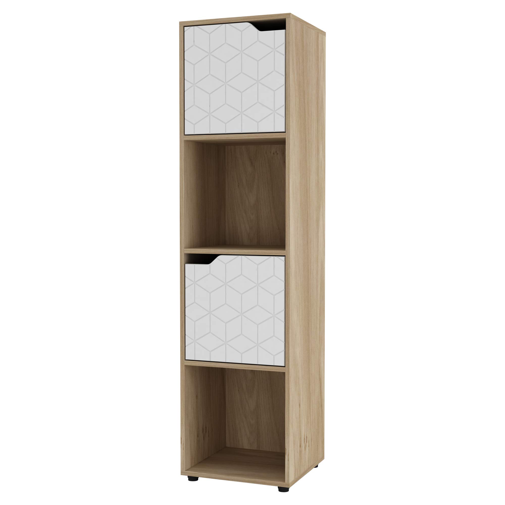 Urbnliving White Door Oak Wooden Cube Bookcase Geo Geometric Door Display Shelf Storage Shelving Cupboard… (, 4 Cube)